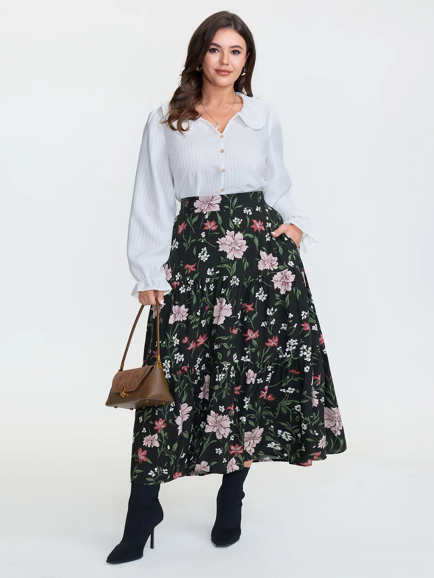 Floral Print Stretchy Waistband Maxi Skirt - Image 2