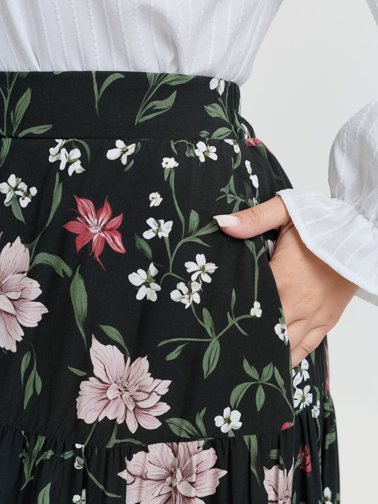 Floral Print Stretchy Waistband Maxi Skirt - Image 3