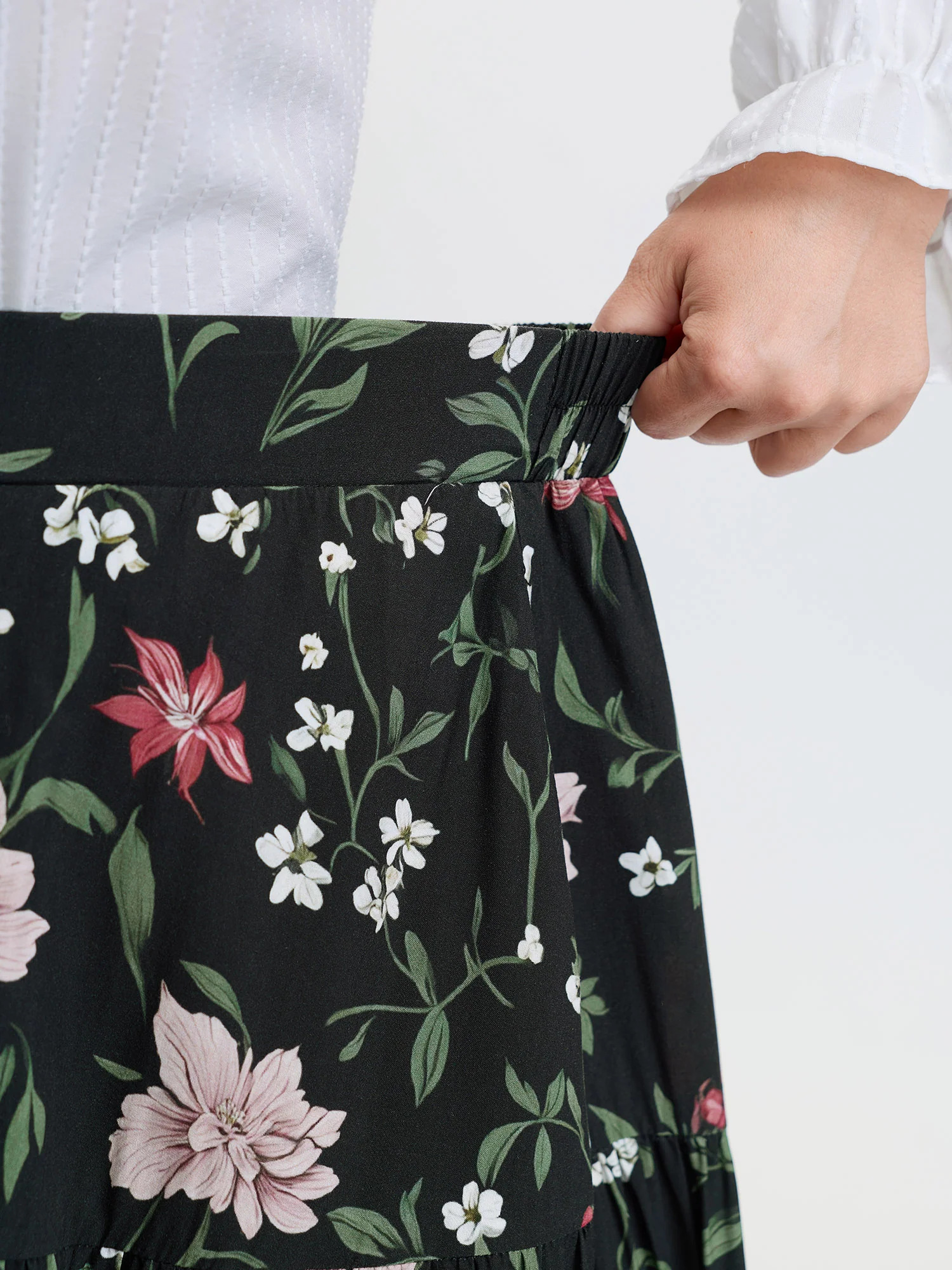 Floral Print Stretchy Waistband Maxi Skirt - Image 4
