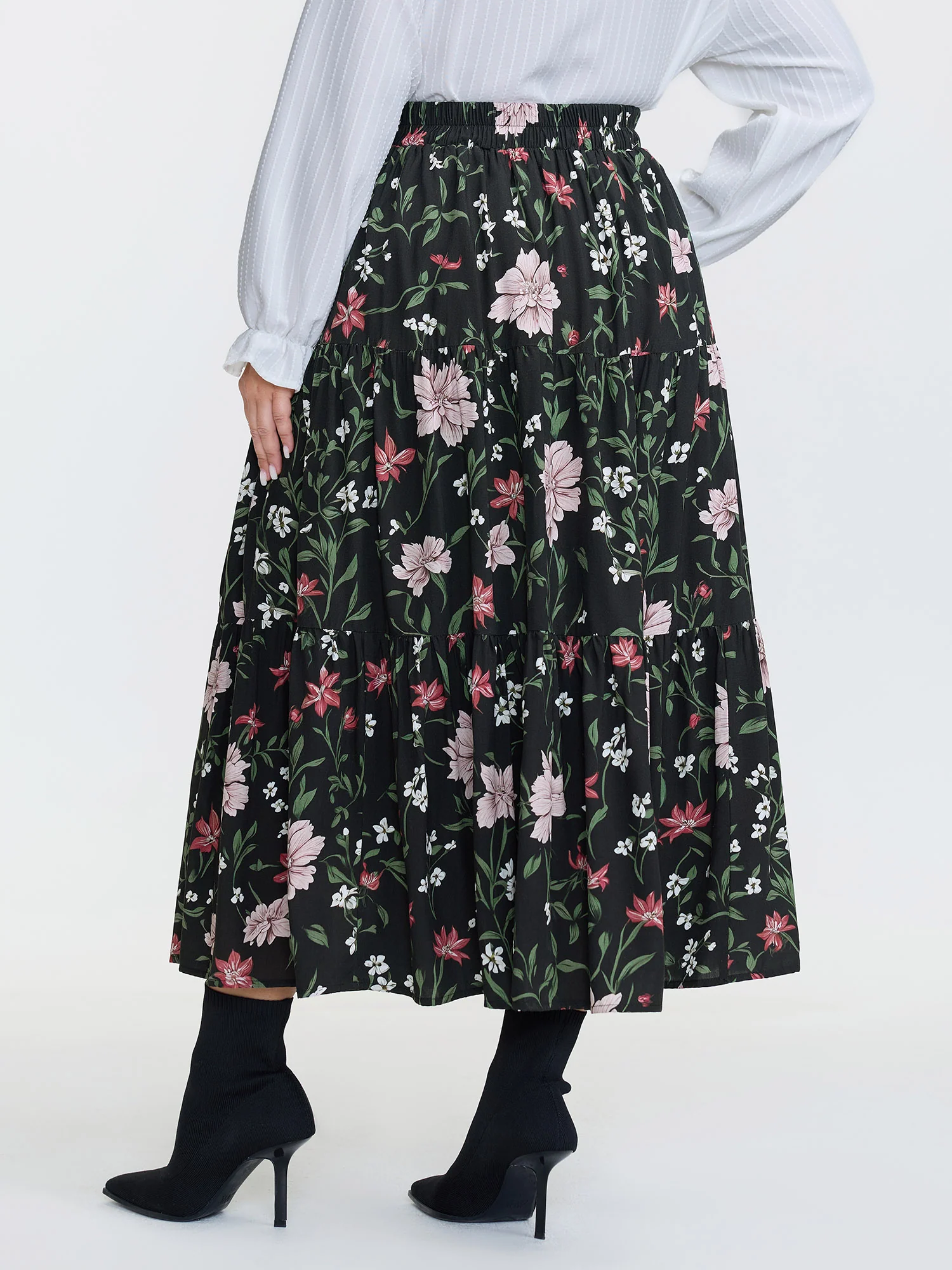 Floral Print Stretchy Waistband Maxi Skirt - Image 5