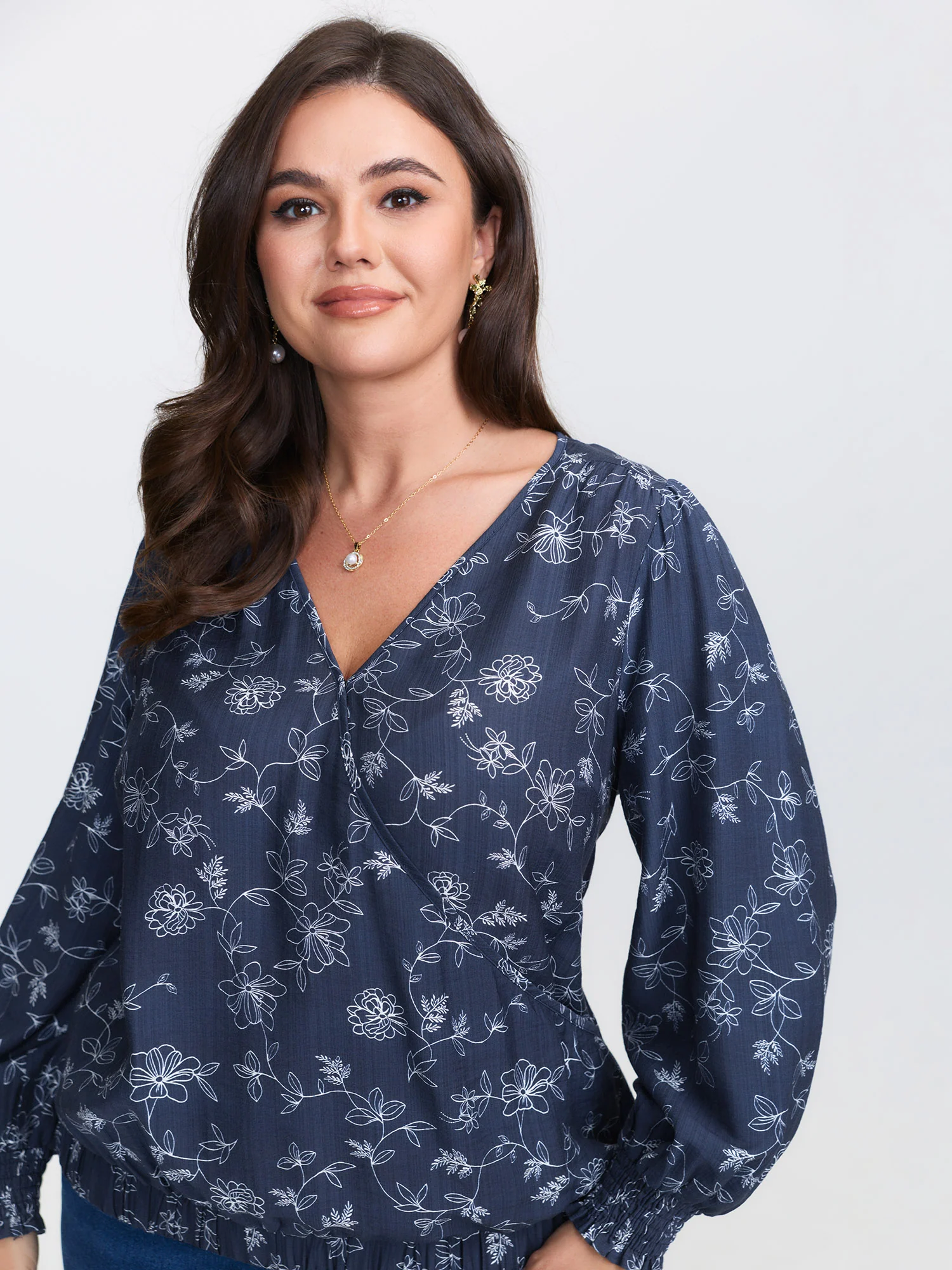 Floral Print Surplice Neck Blouse - Image 3