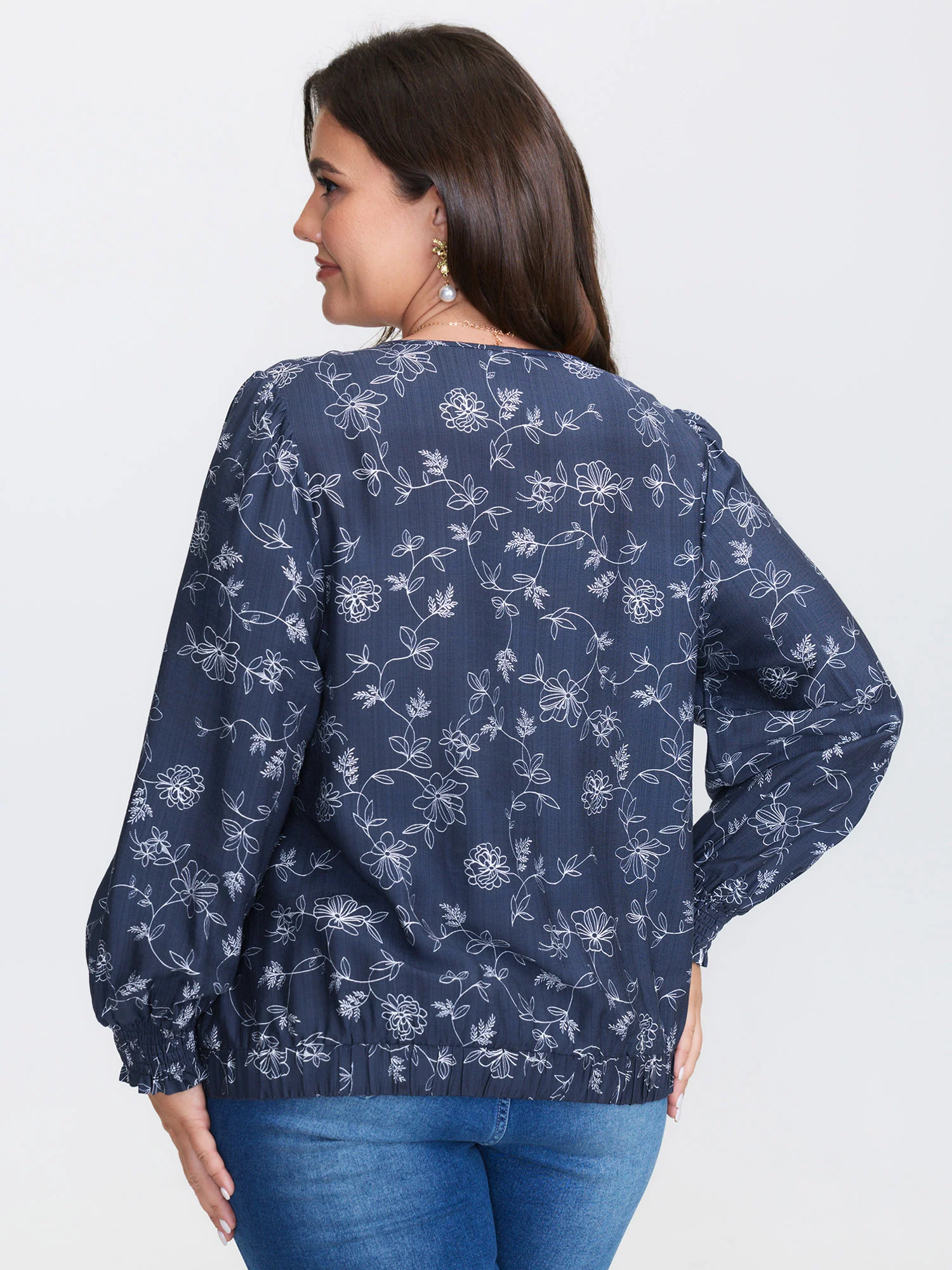 Floral Print Surplice Neck Blouse - Image 4