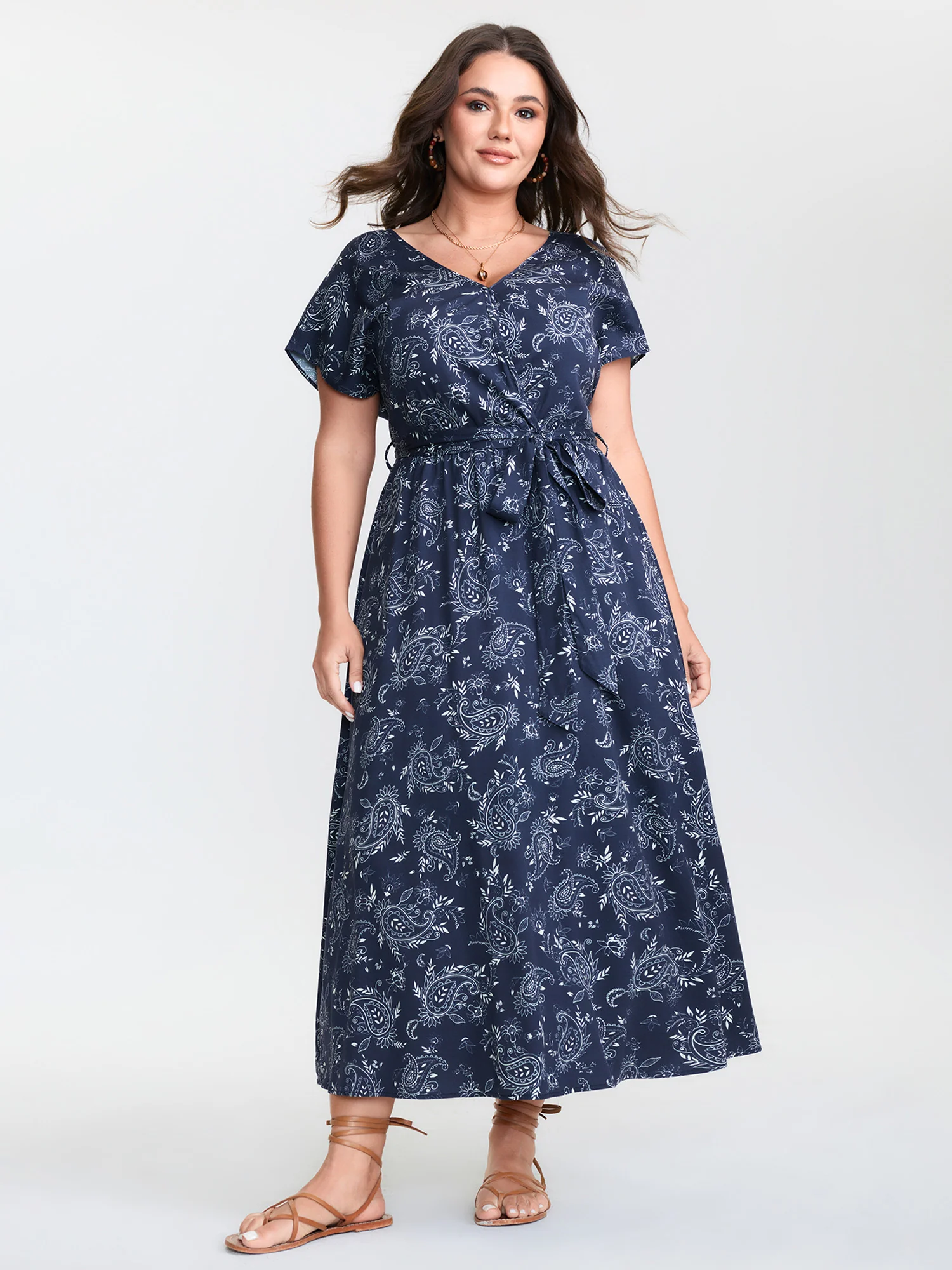 Floral Print Surplice Neck Mdii Dress - Image 3