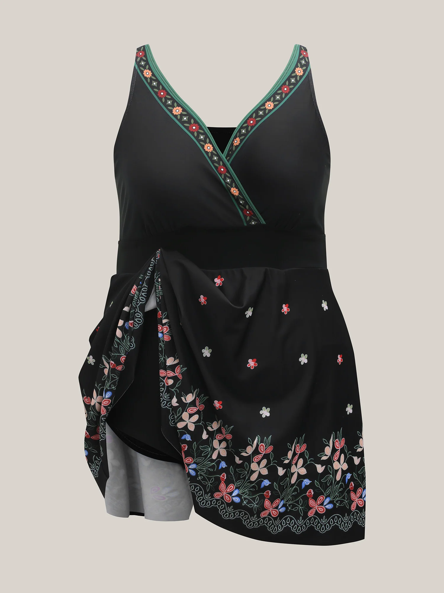 Floral Print Surplice Neck Swim Dress - Image 7