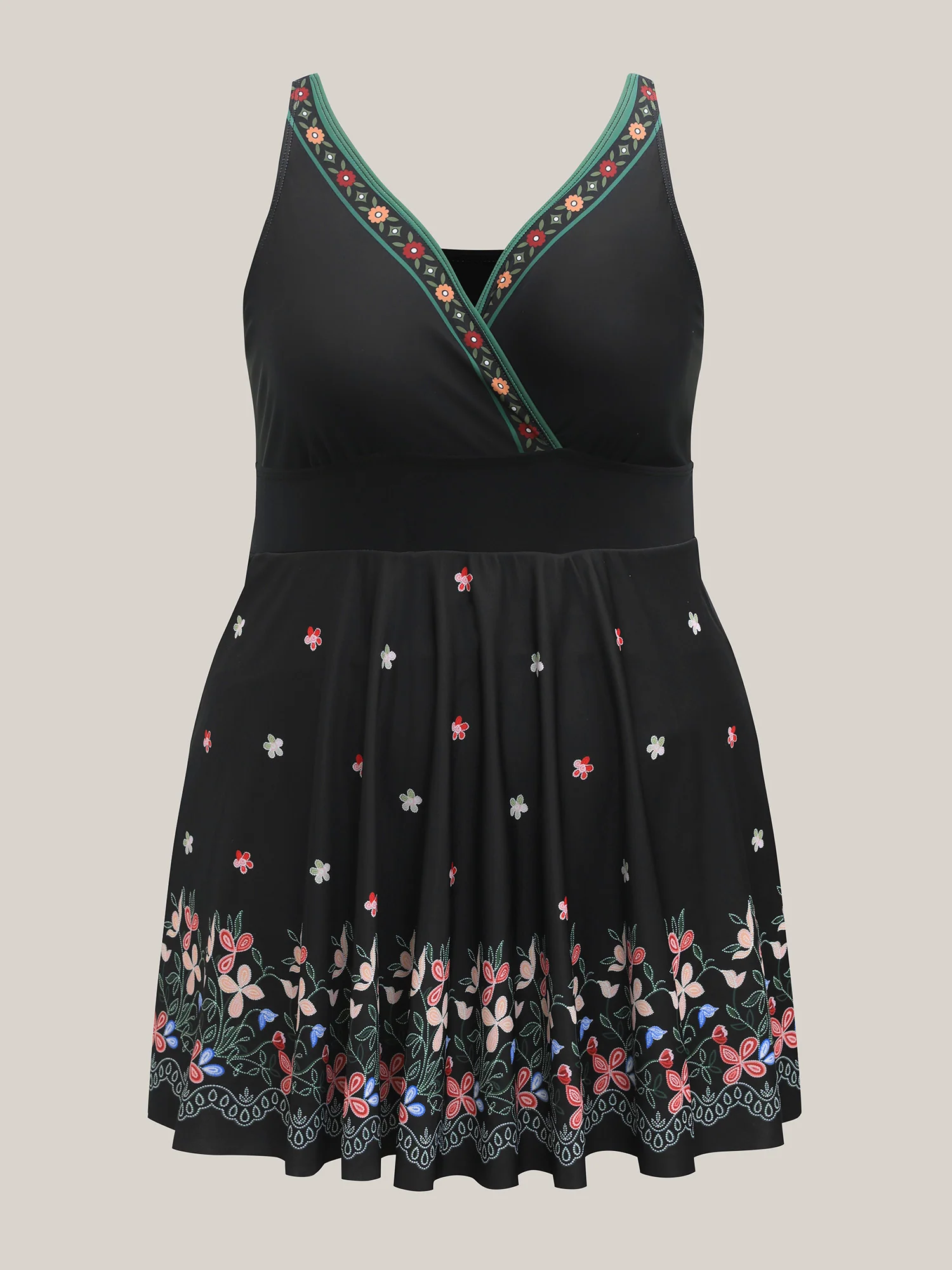 Floral Print Surplice Neck Swim Dress - Image 8