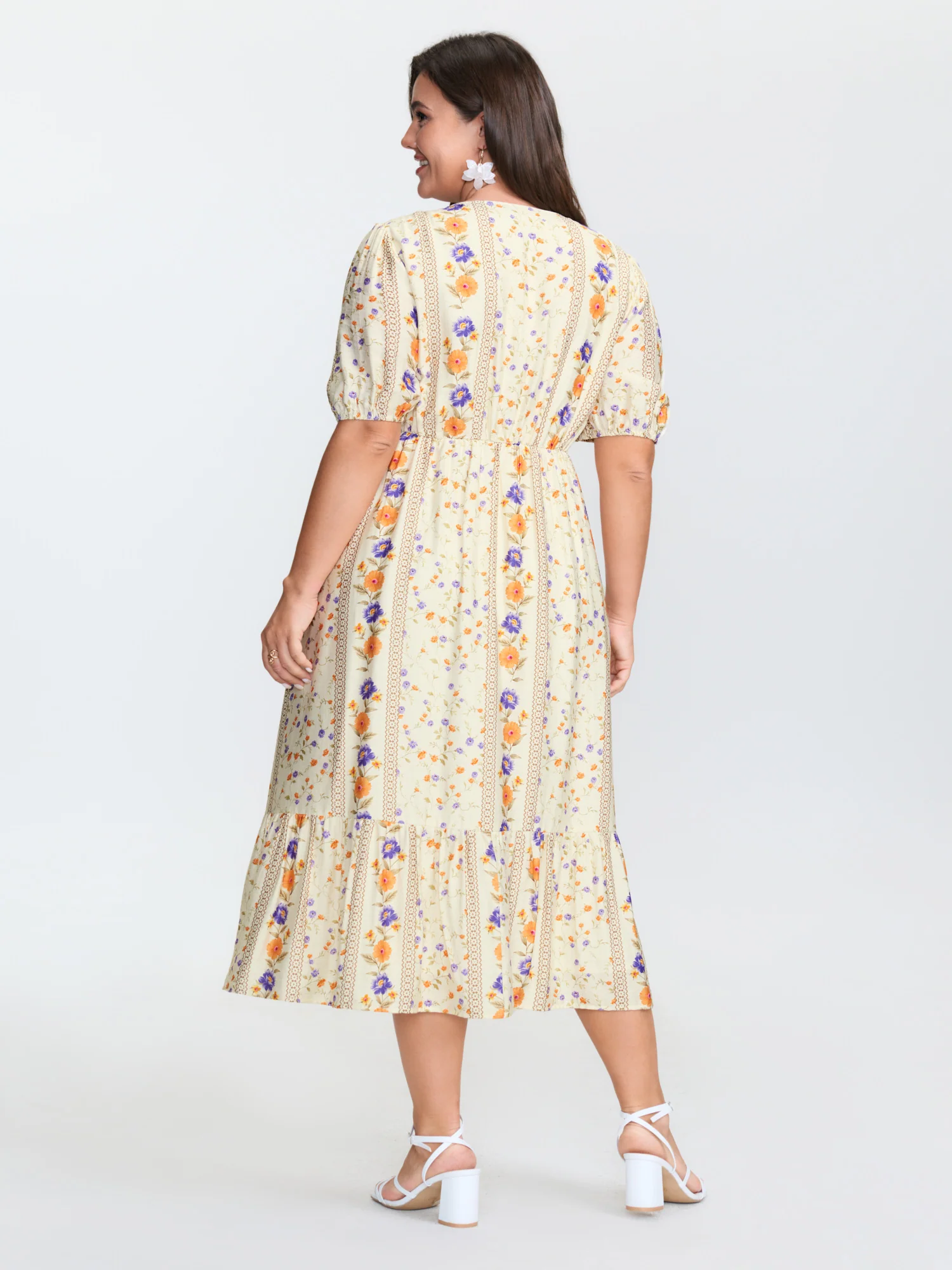 Floral Print Surplice Neck Tie Midi Dress - Image 4