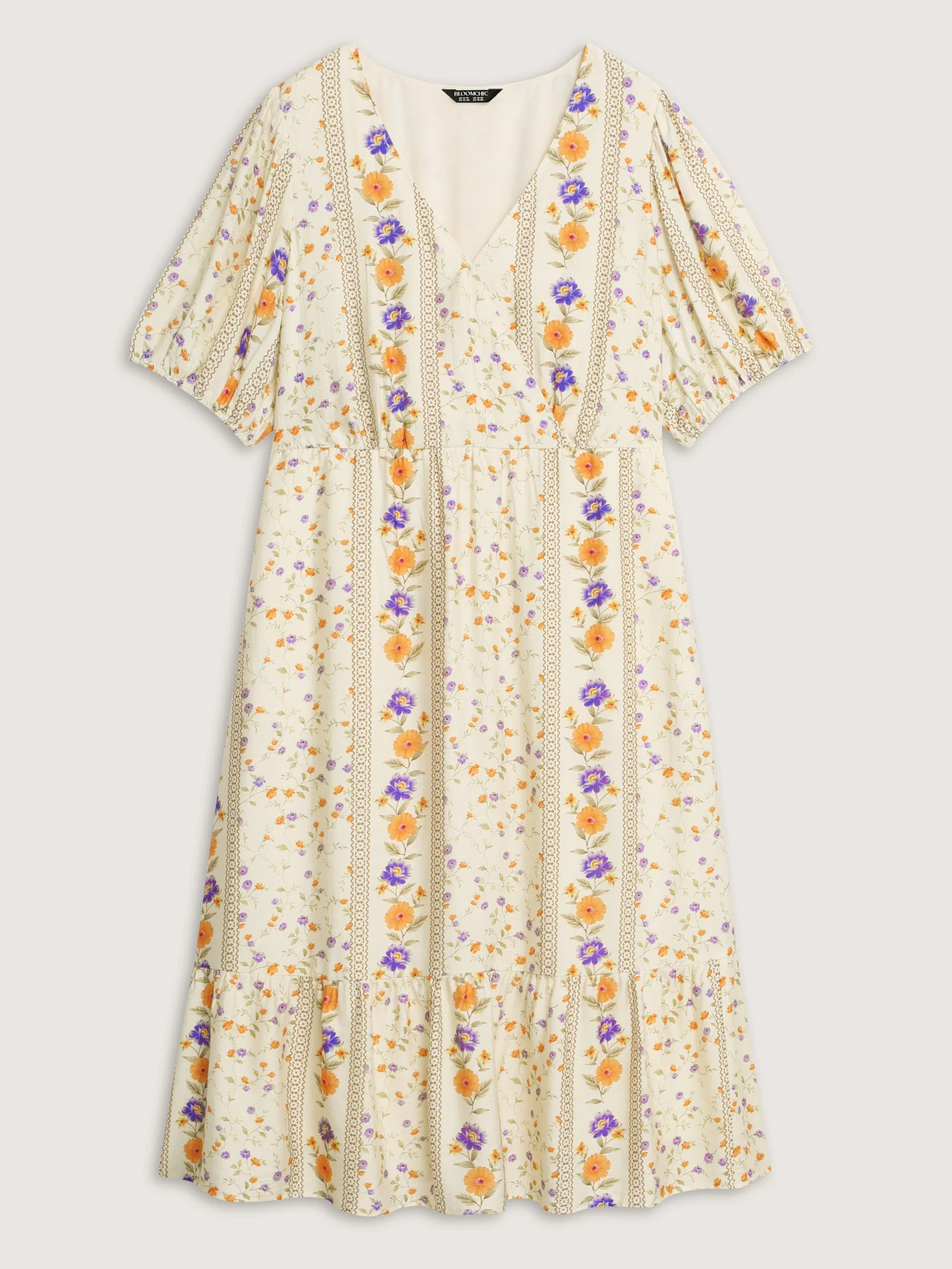 Floral Print Surplice Neck Tie Midi Dress - Image 7