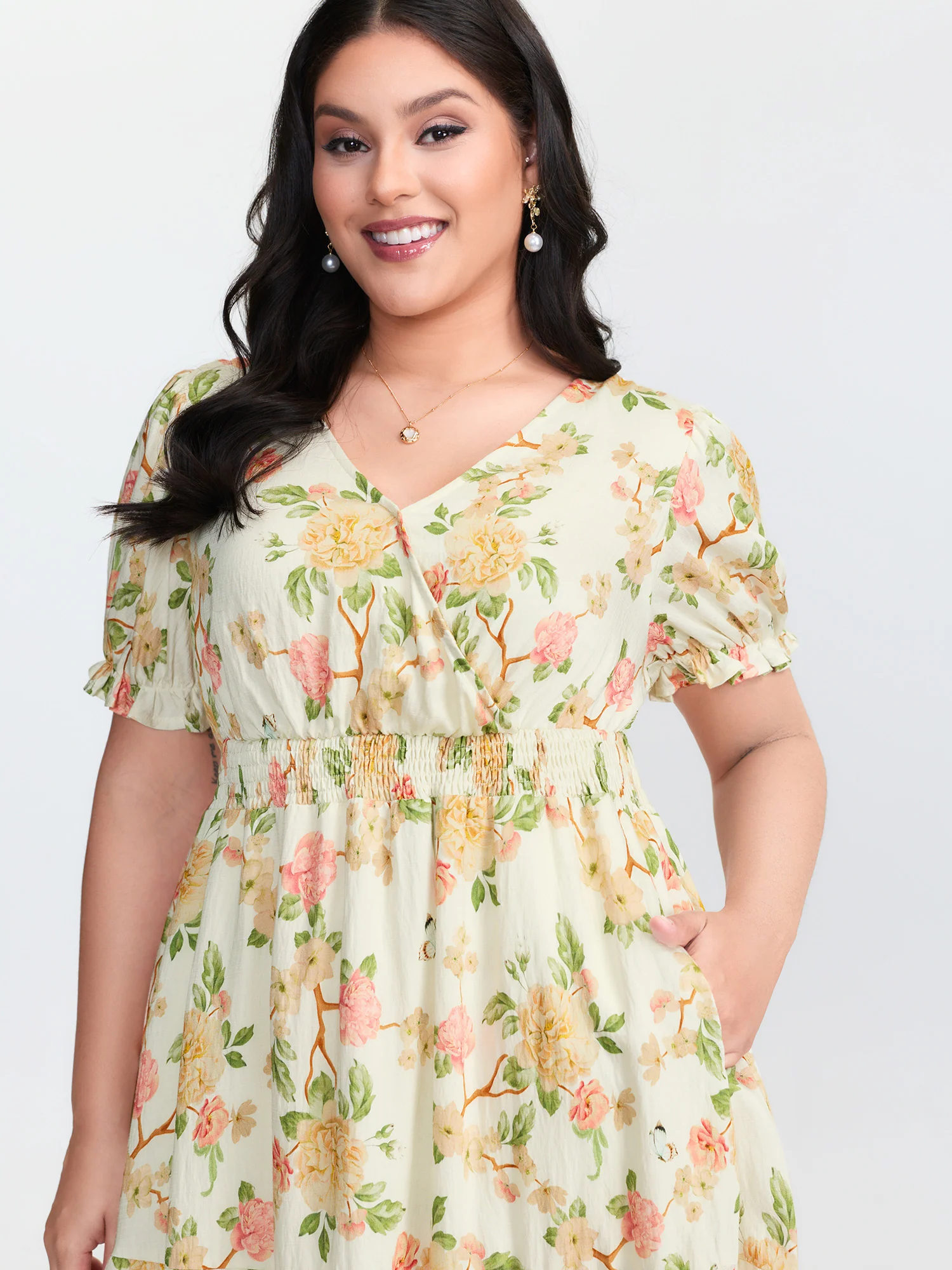 Floral Print Surplice Neckline Midi Dress - Image 2
