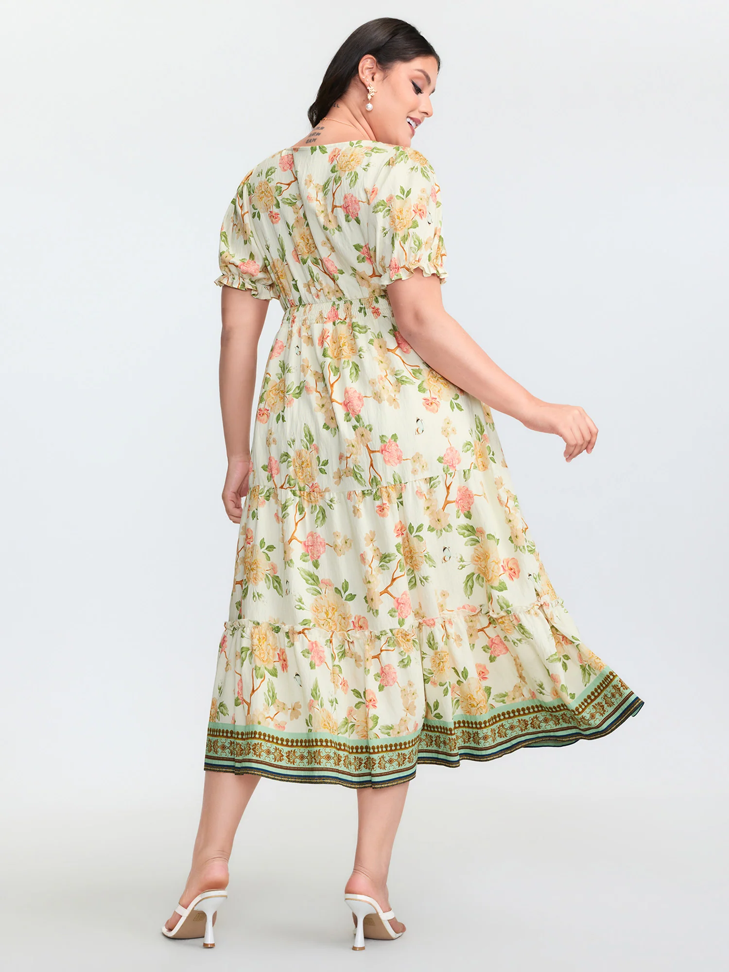 Floral Print Surplice Neckline Midi Dress - Image 4