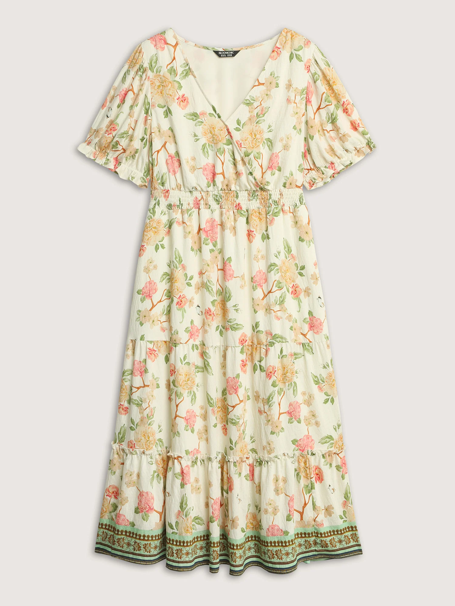 Floral Print Surplice Neckline Midi Dress - Image 7