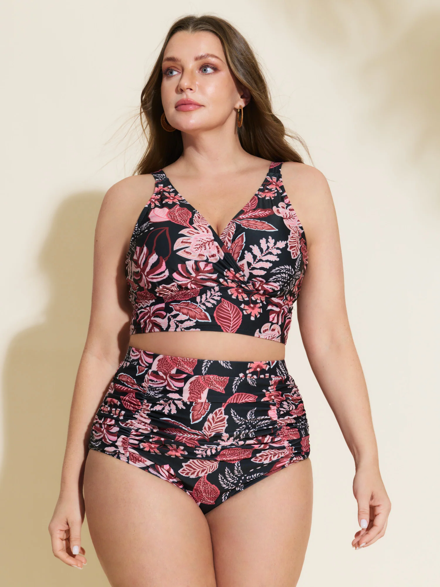Tropical Print Surplice Neckline Bikini Top - Image 11