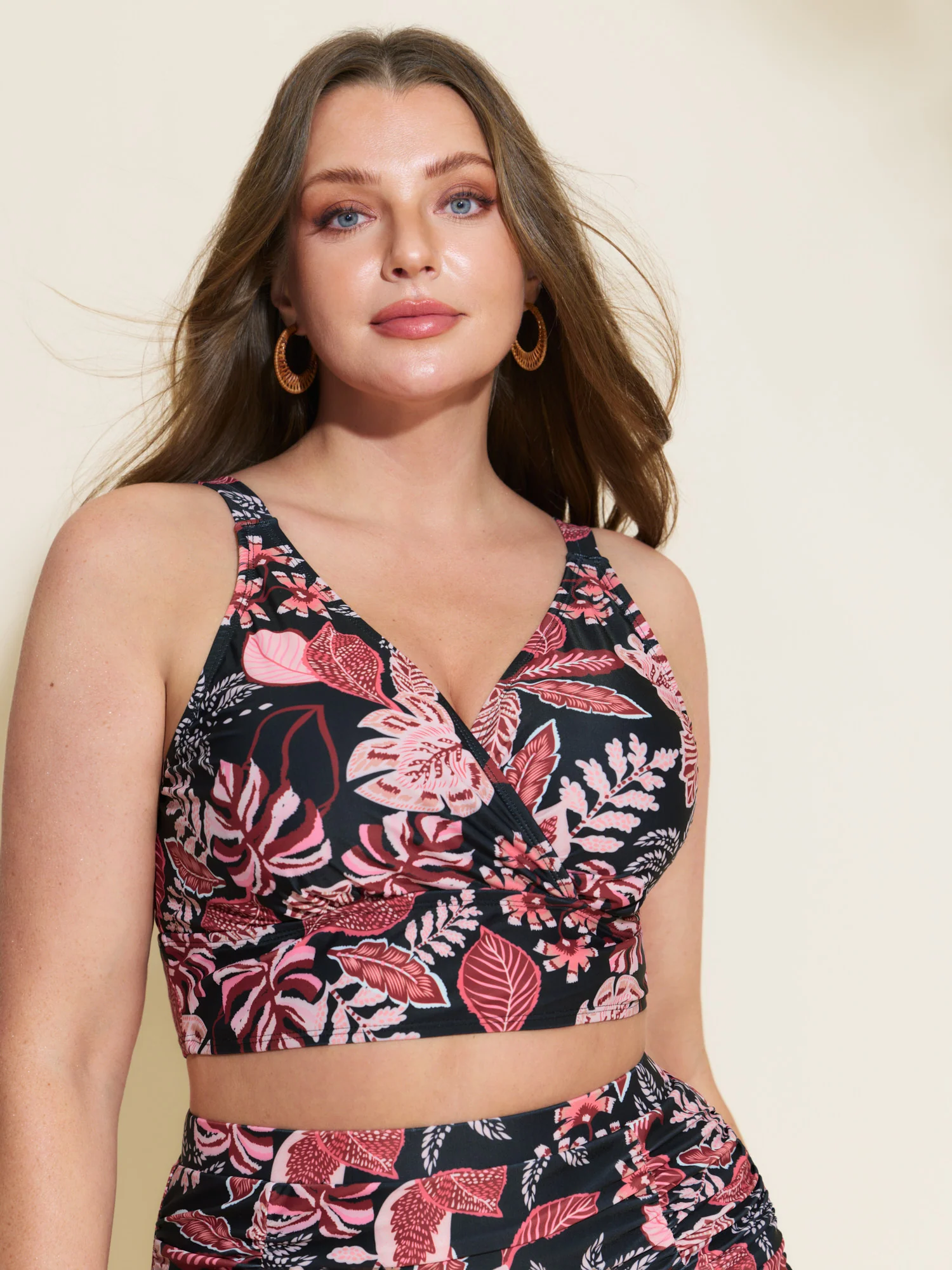 Tropical Print Surplice Neckline Bikini Top - Image 12