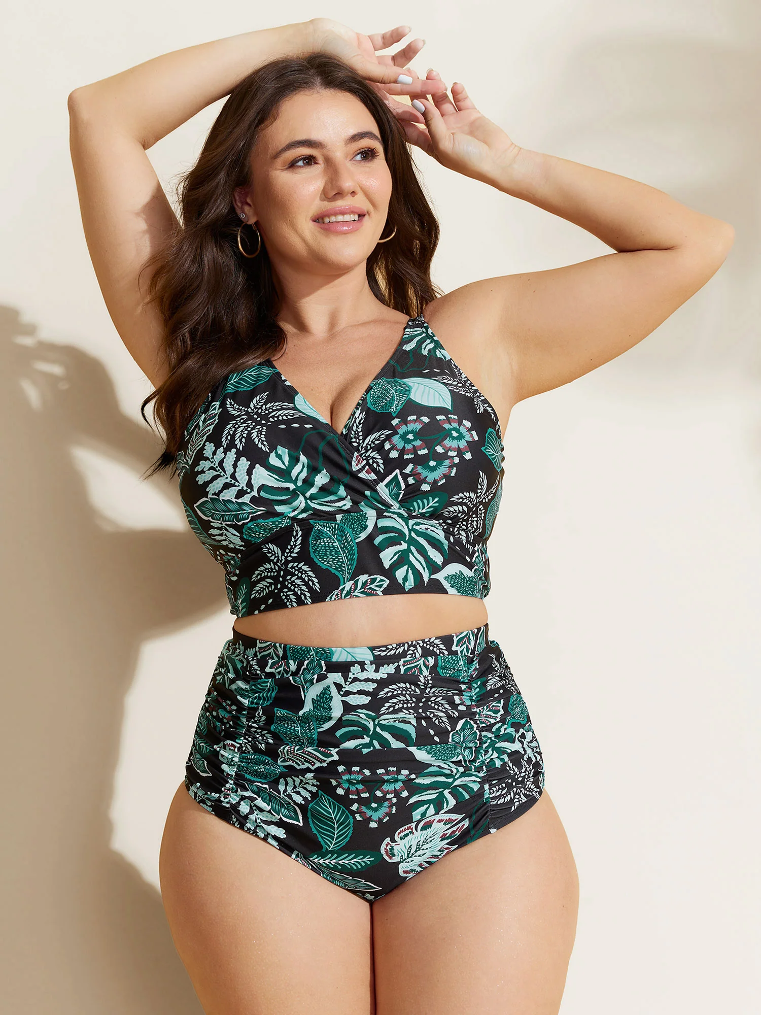 Tropical Print Surplice Neckline Bikini Top - Image 2