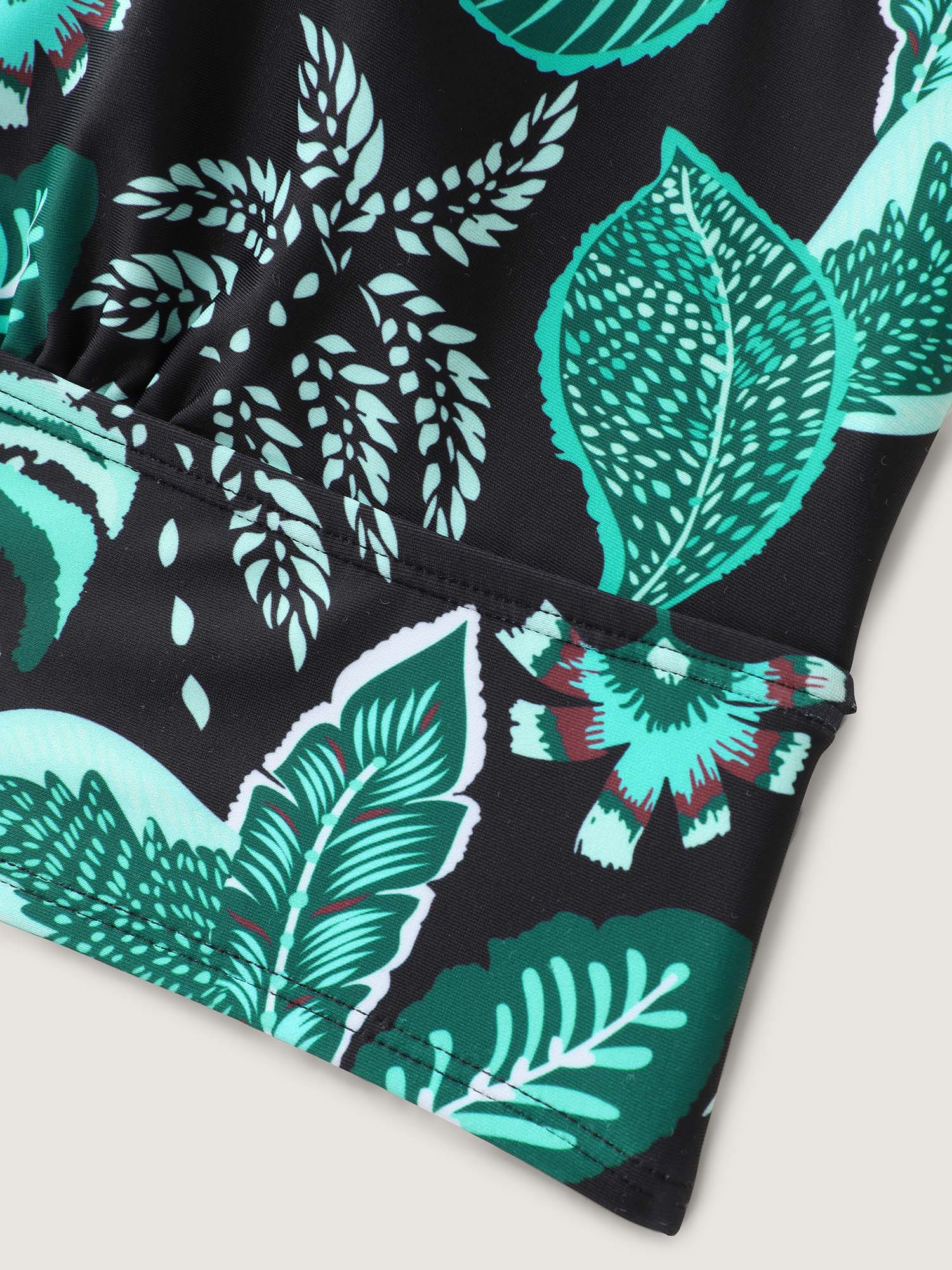 Tropical Print Surplice Neckline Bikini Top - Image 7