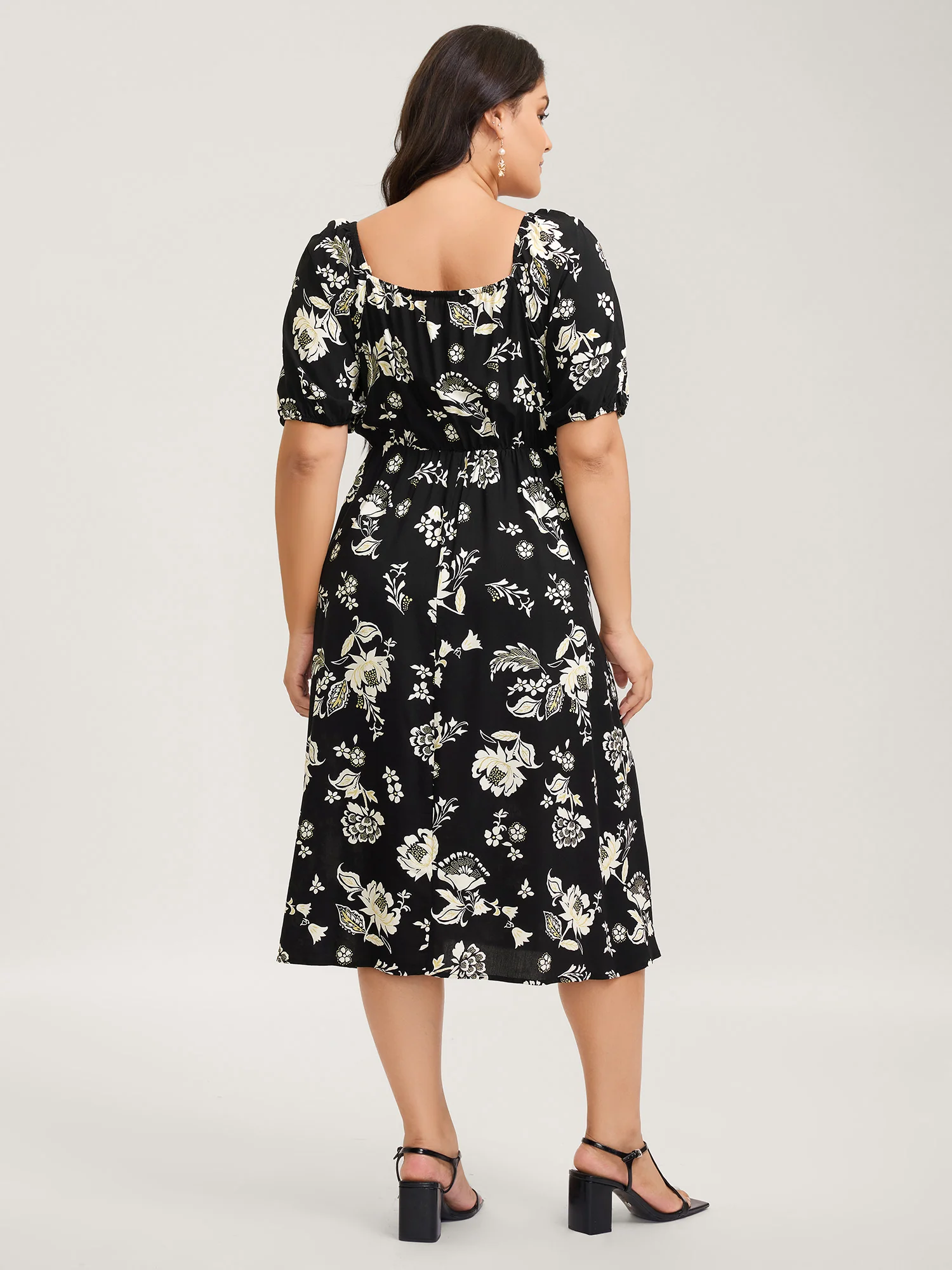 Floral Print Sweetheart Neck Midi Dress - Image 4