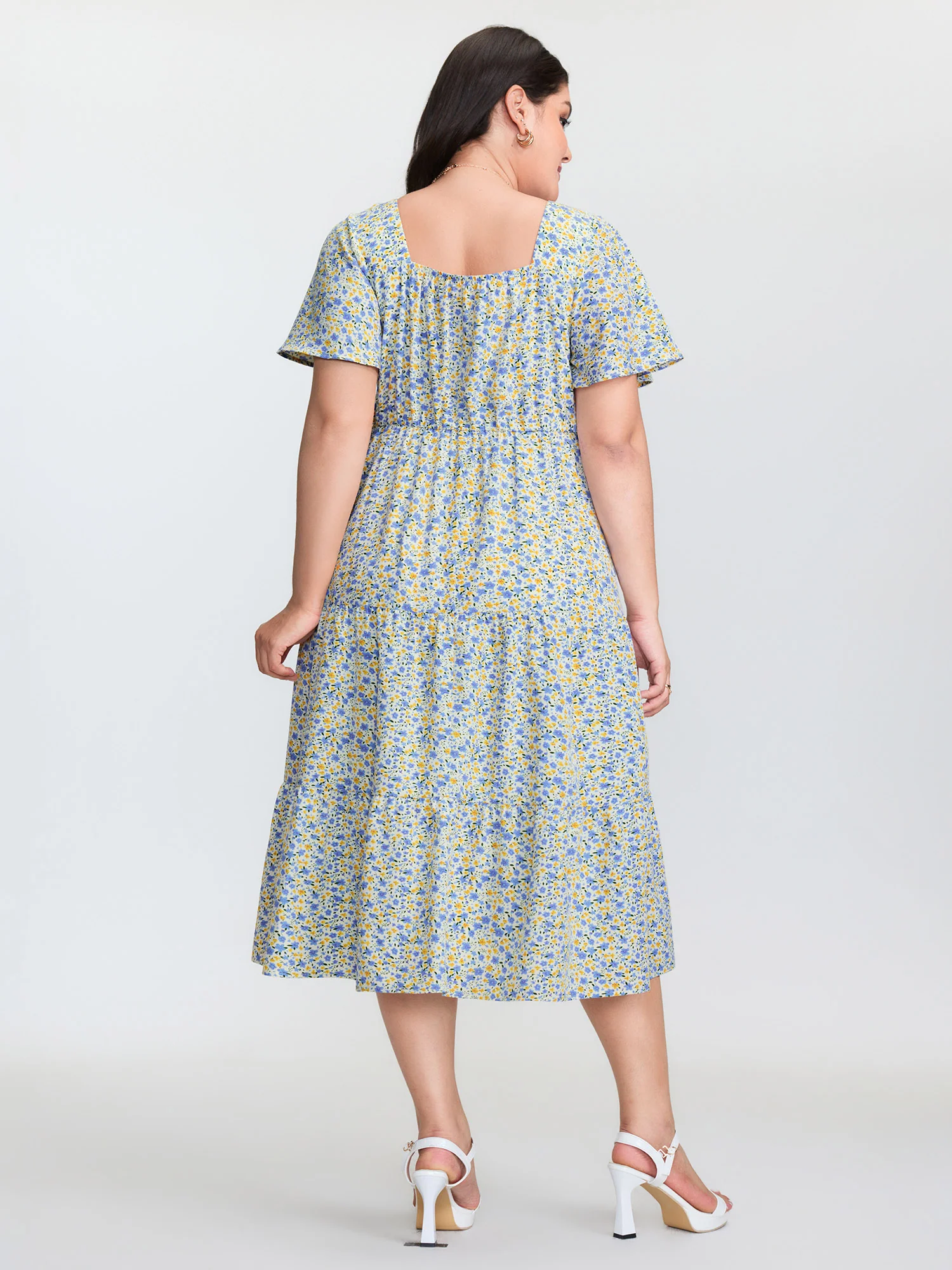 Floral Print Sweetheart Neckline Midi Dress - Image 4