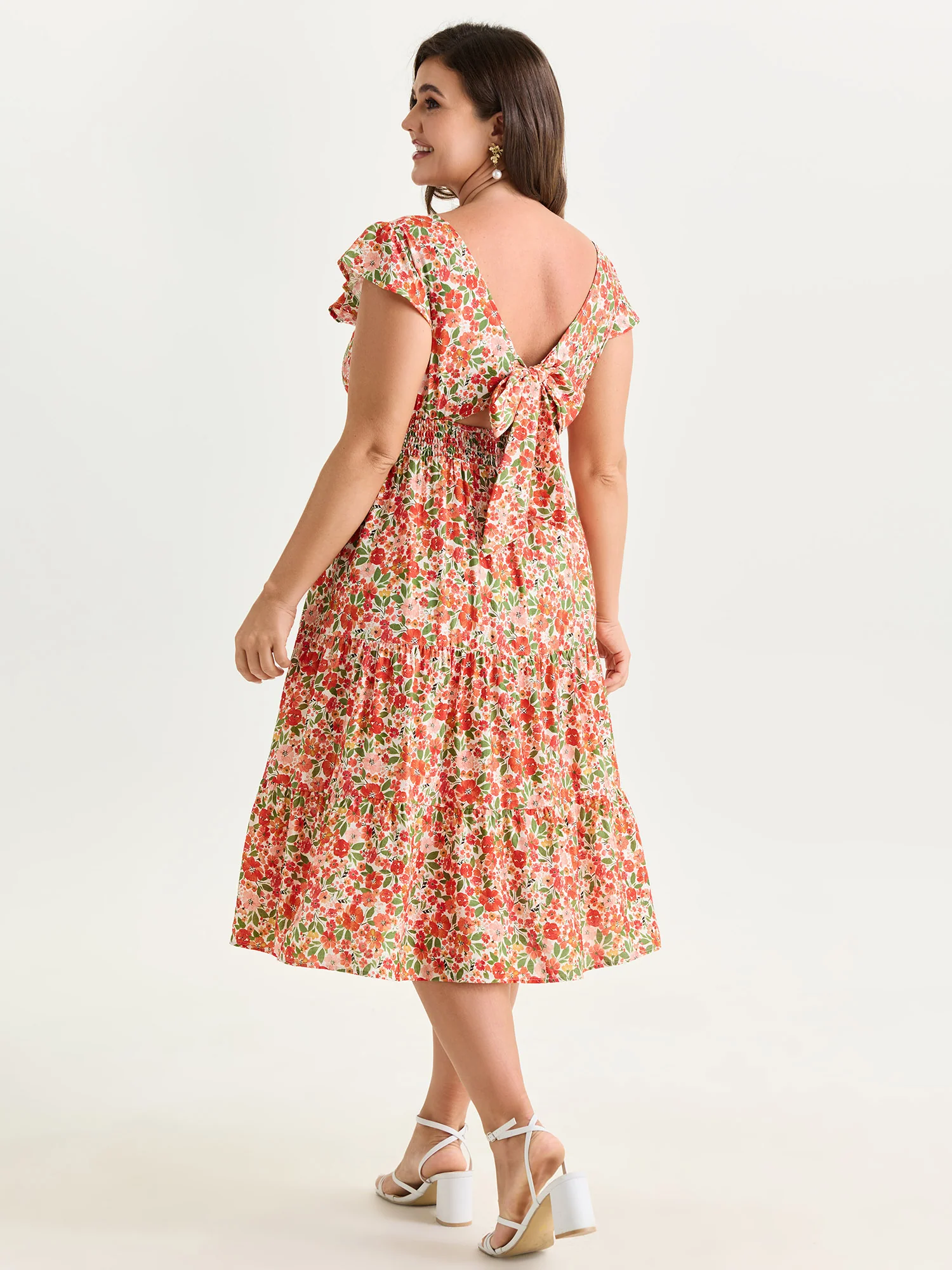 Floral Print Sweetheart Neckline Midi Dress - Image 5