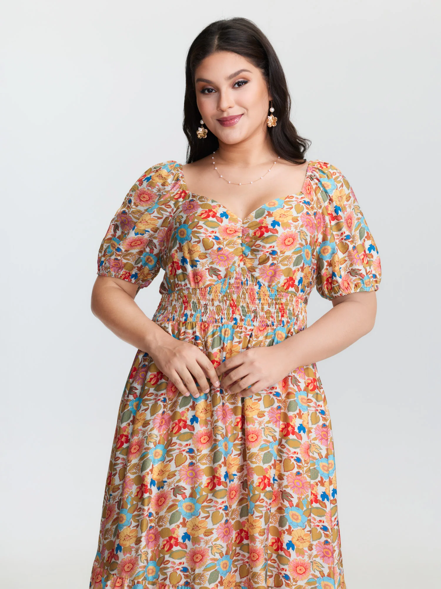 Floral Print Sweetheart Neckline Midi Dress - Image 2