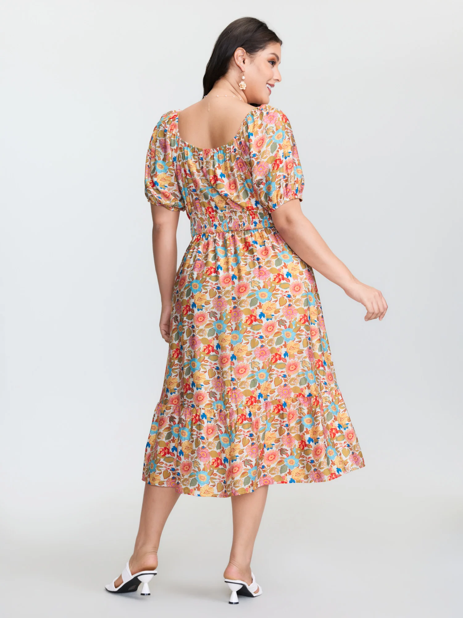 Floral Print Sweetheart Neckline Midi Dress - Image 4