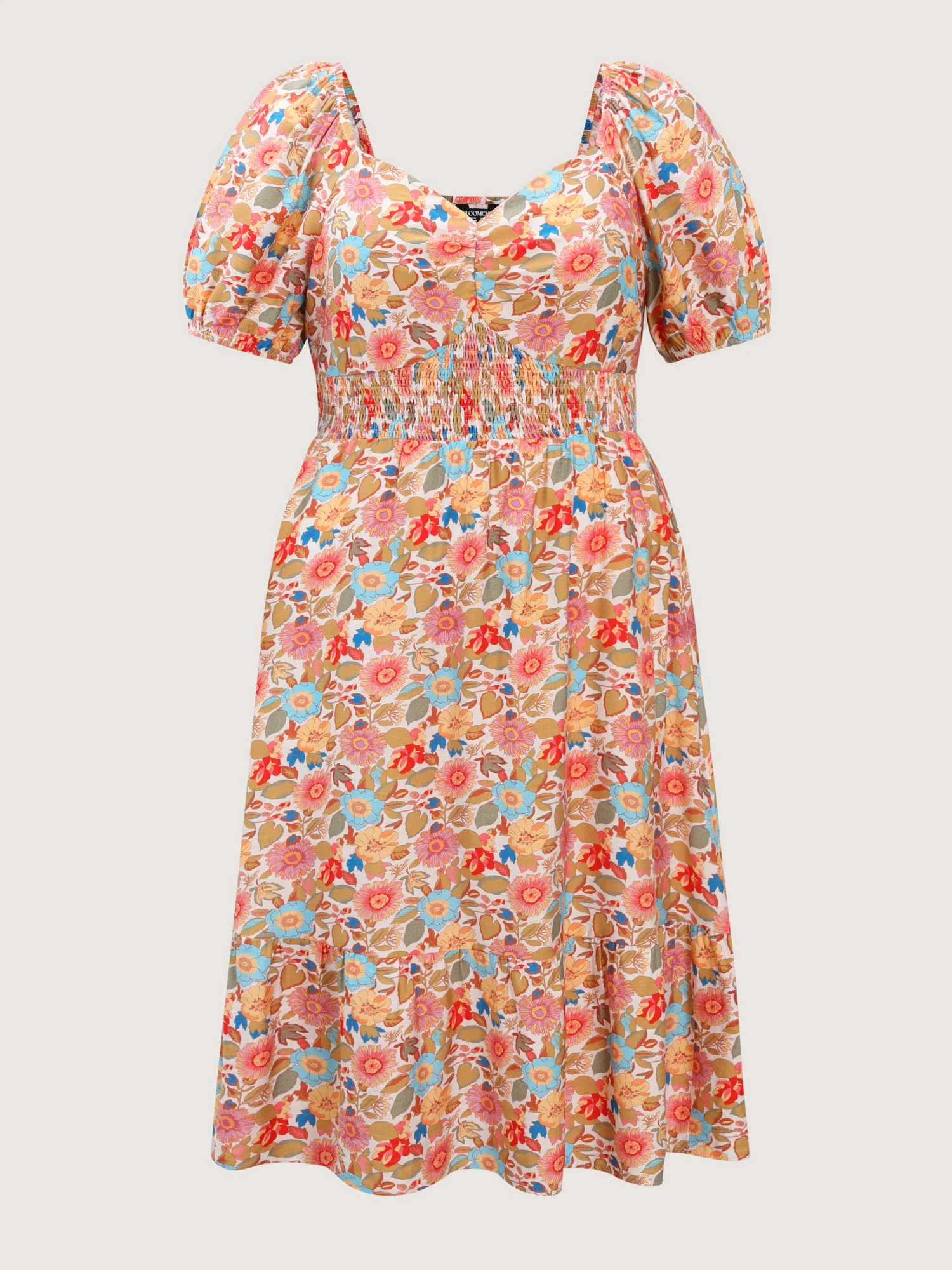 Floral Print Sweetheart Neckline Midi Dress - Image 7