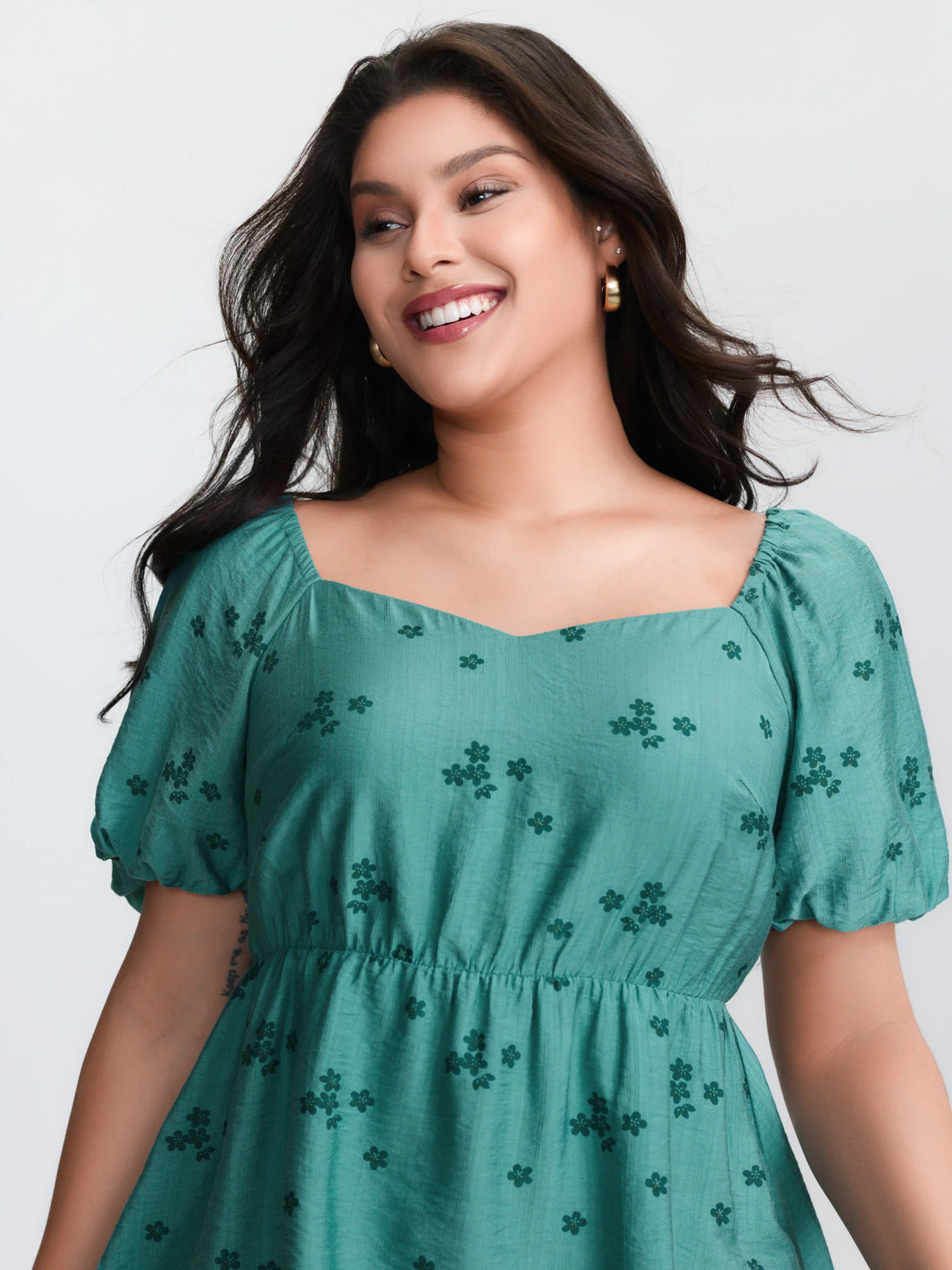 Floral Print Sweetheart Neckline Rayon Blouse - Image 2