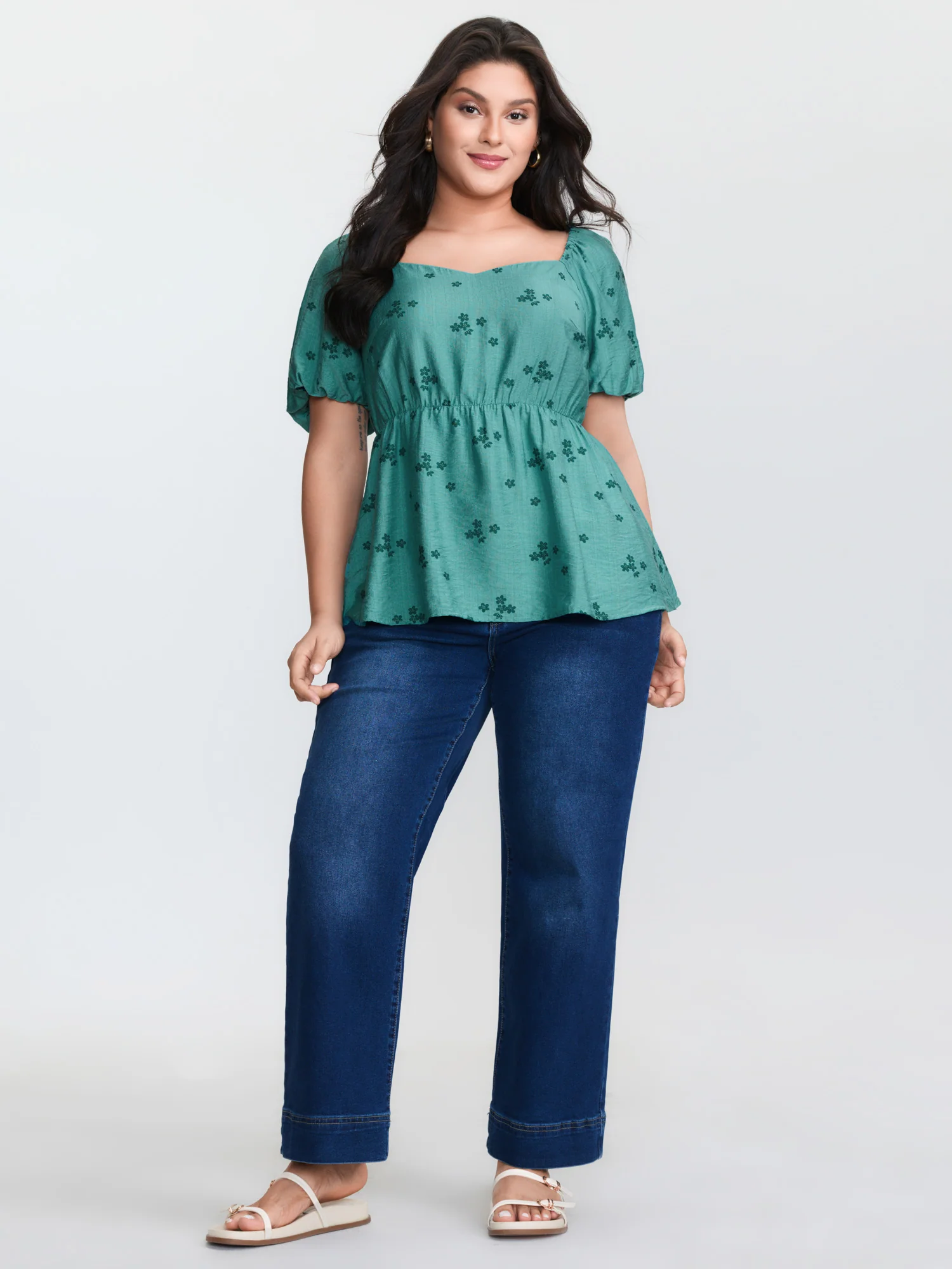 Floral Print Sweetheart Neckline Rayon Blouse - Image 3