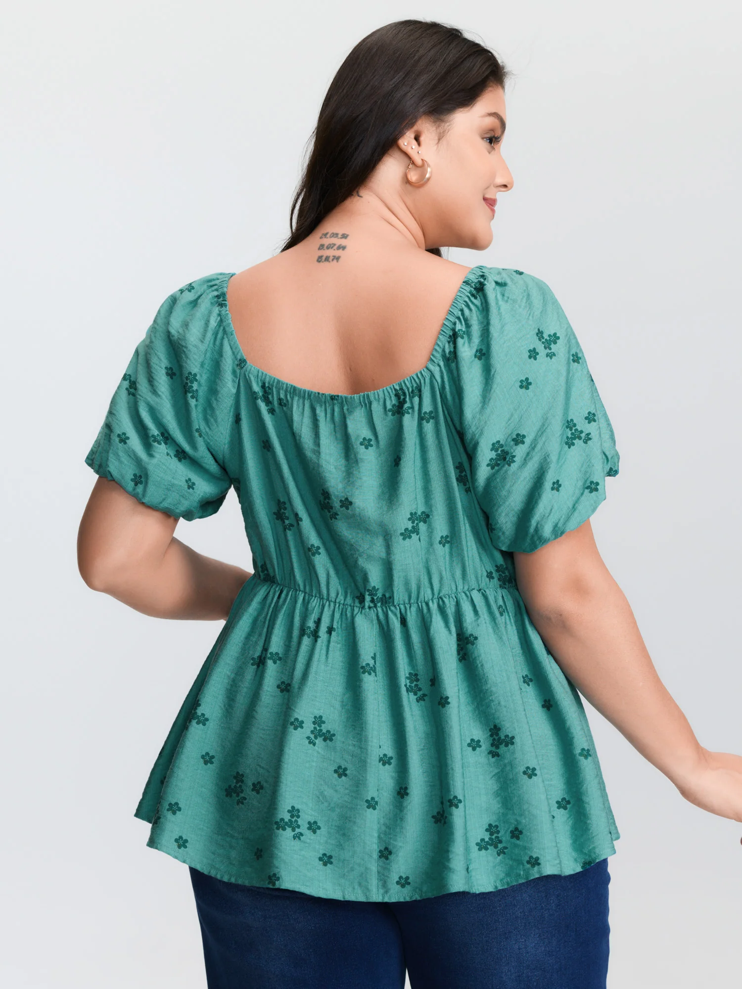 Floral Print Sweetheart Neckline Rayon Blouse - Image 4