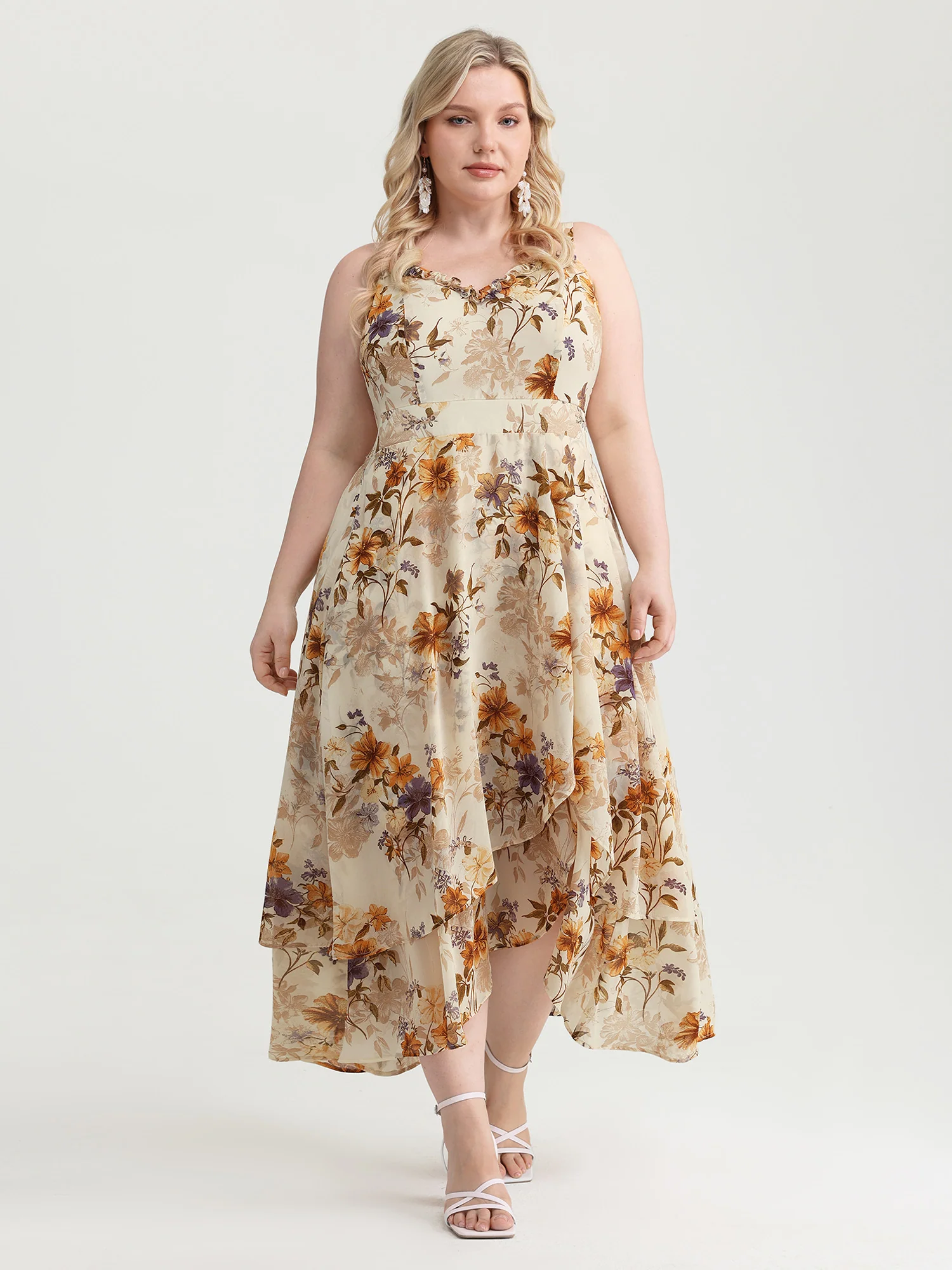 Floral Print Sweetheart Neckline Slit Maxi Dress - Image 3