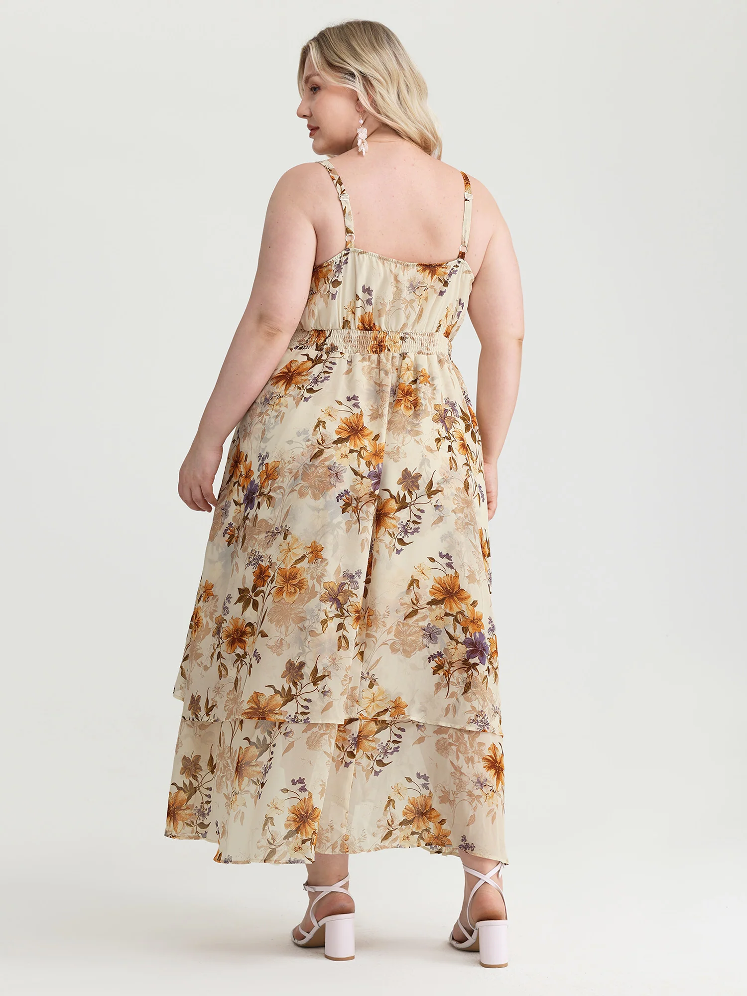 Floral Print Sweetheart Neckline Slit Maxi Dress - Image 4