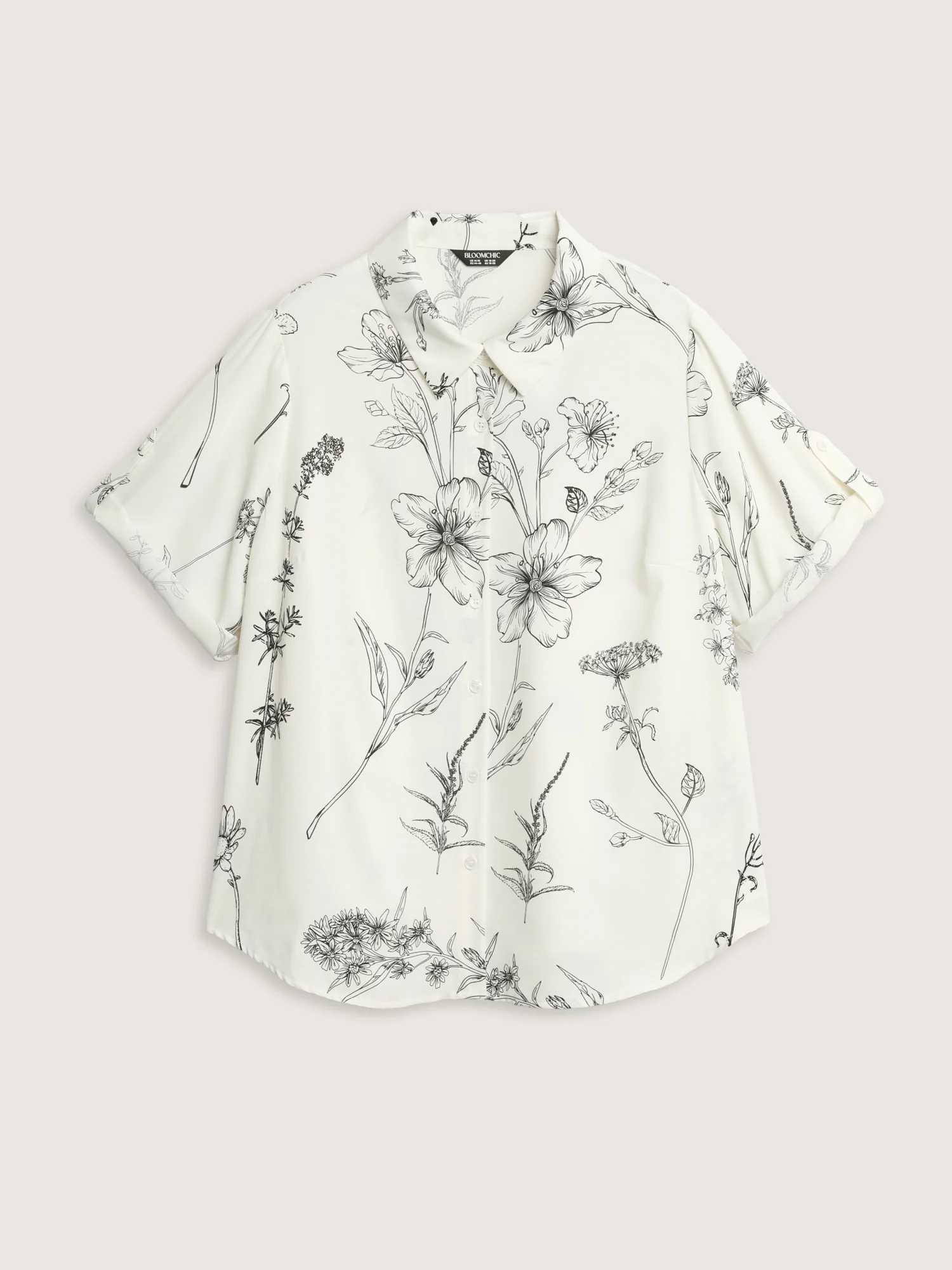 Floral Print Tab Sleeve Button-Down Blouse - Image 7