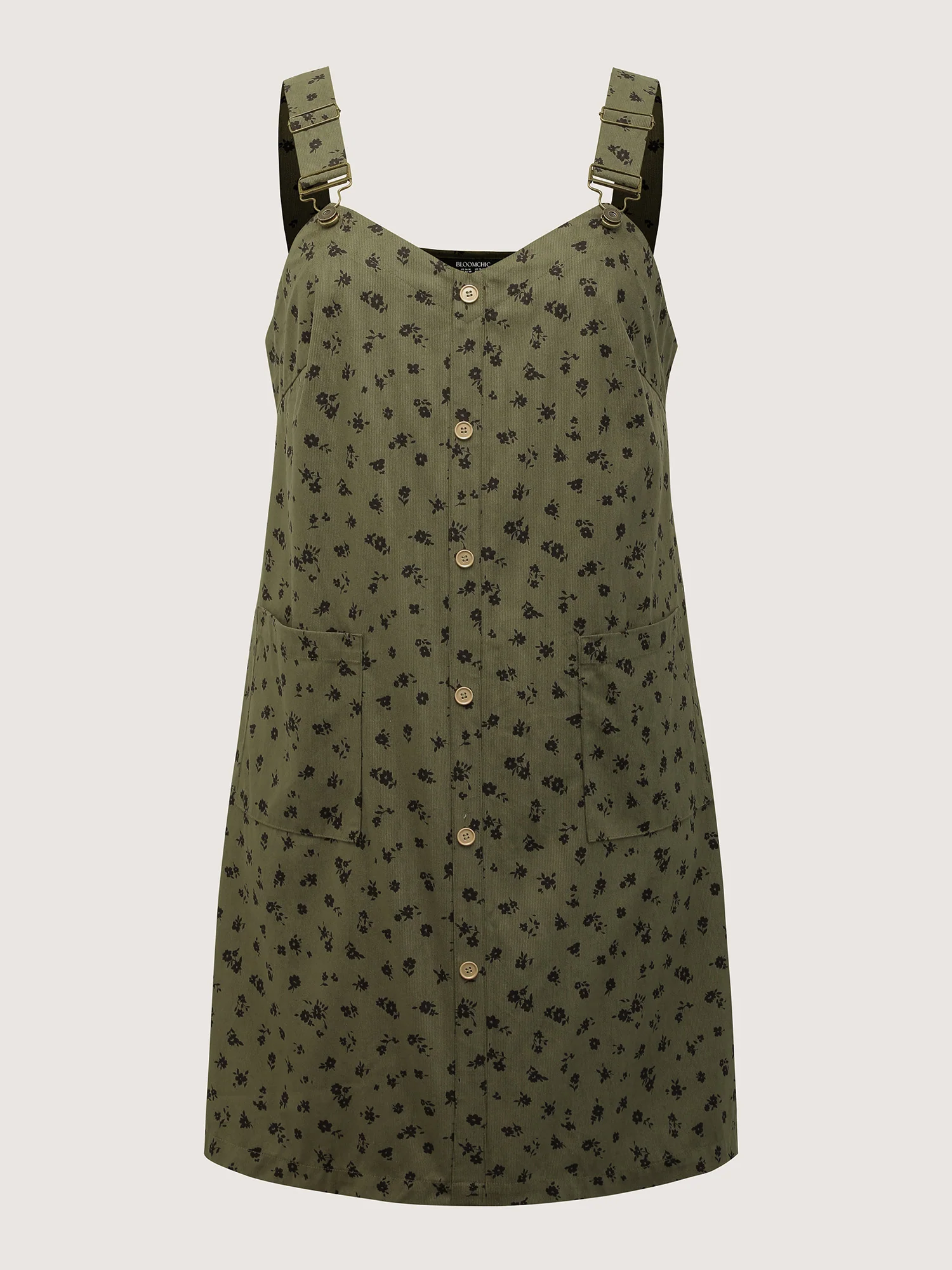 Floral Print Textured Overall Adjustable Midi Dress - Image 7