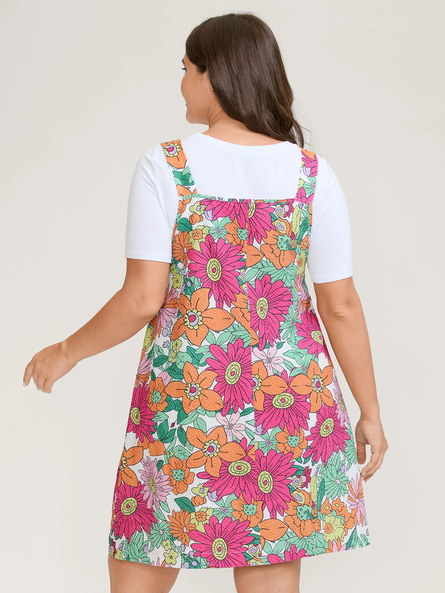 Floral Print Textured Overall Straps Dress - Image 12