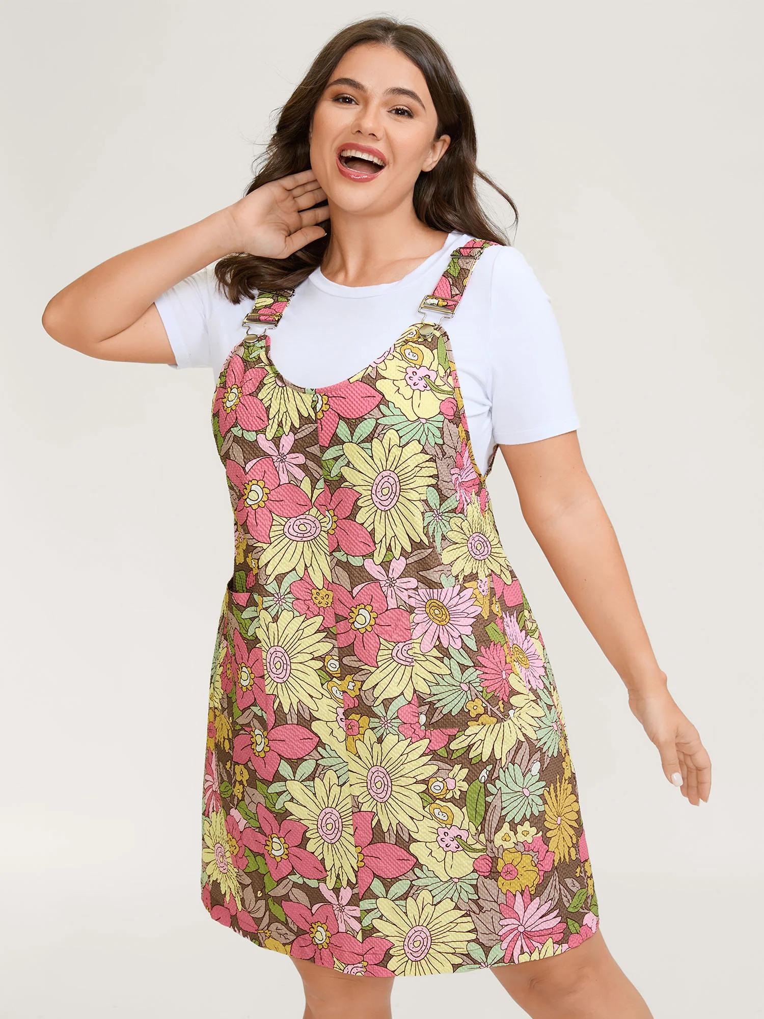 Floral Print Textured Overall Straps Dress - Image 13