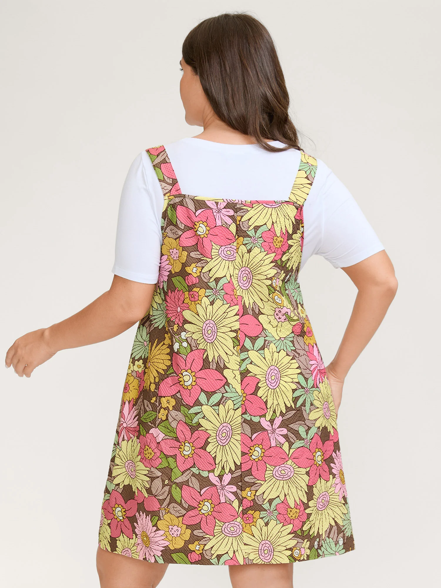 Floral Print Textured Overall Straps Dress - Image 16