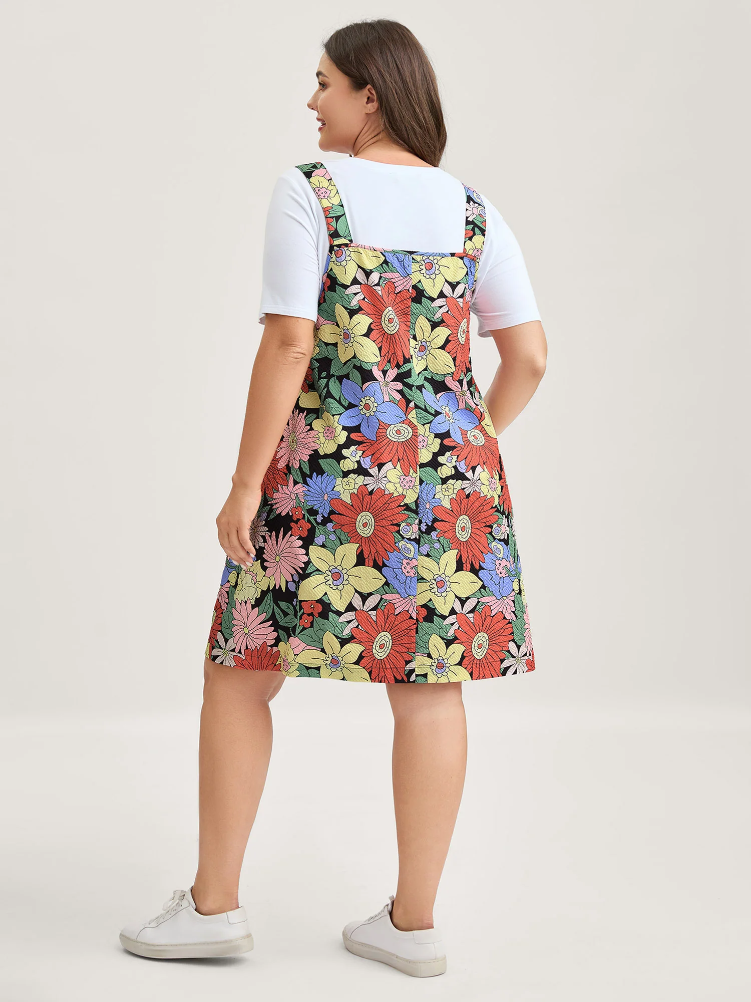 Floral Print Textured Overall Straps Dress - Image 5