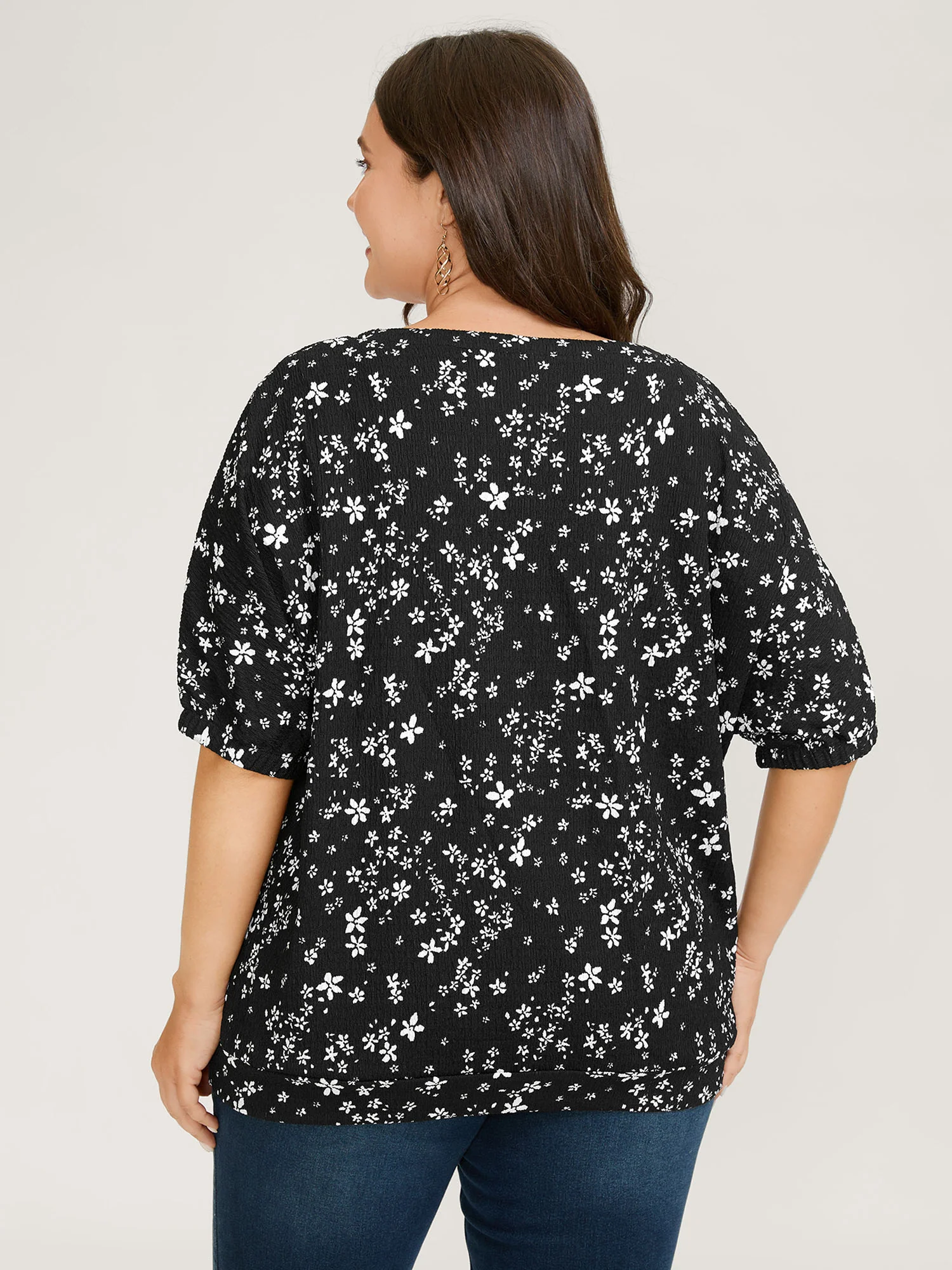 Floral Print Textured Puffy Sleeve Blouse - Image 4