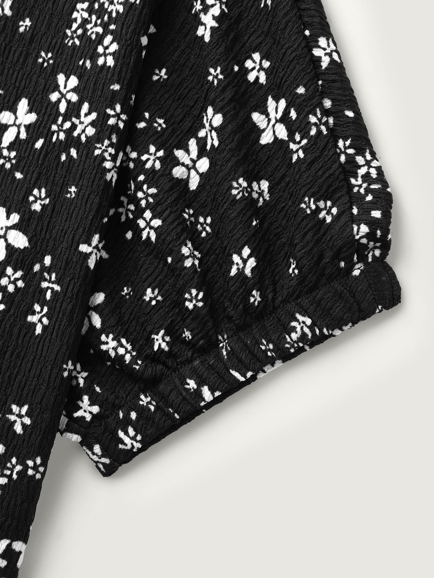 Floral Print Textured Puffy Sleeve Blouse - Image 5