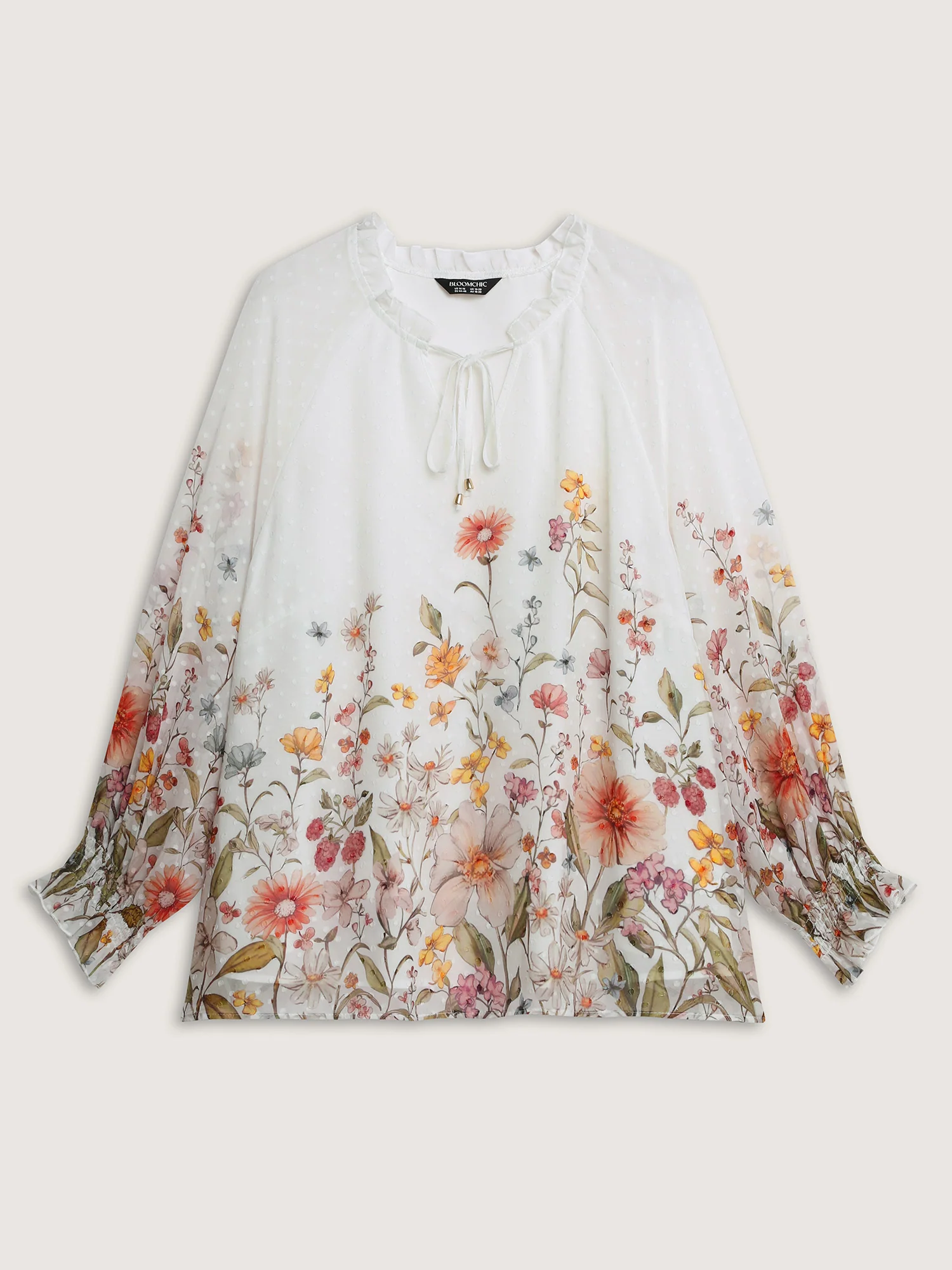 Floral Print Textured Ruffled Neckline Blouse - Image 5