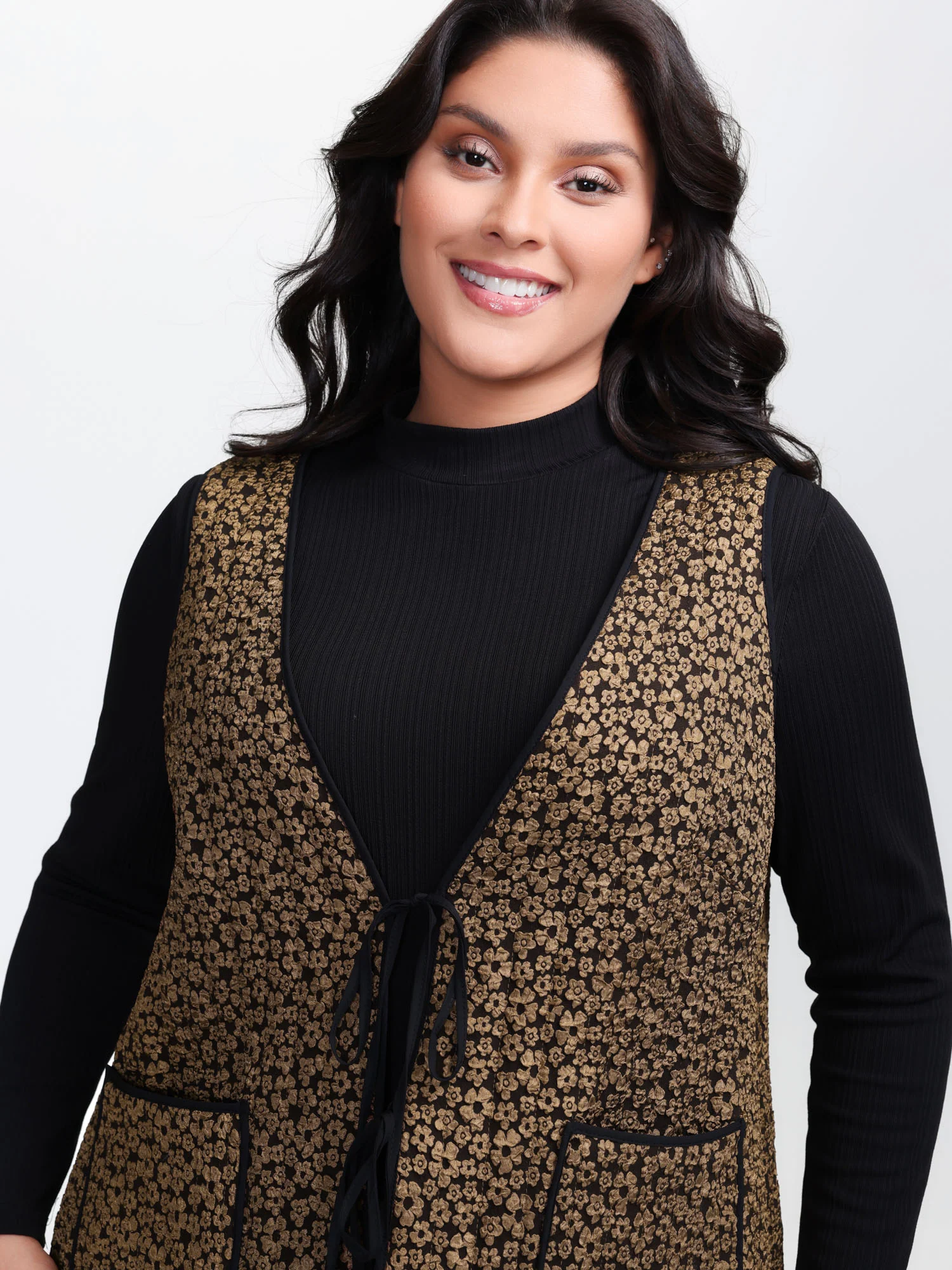 Floral Print Three Ties Quilted Vest - Image 2