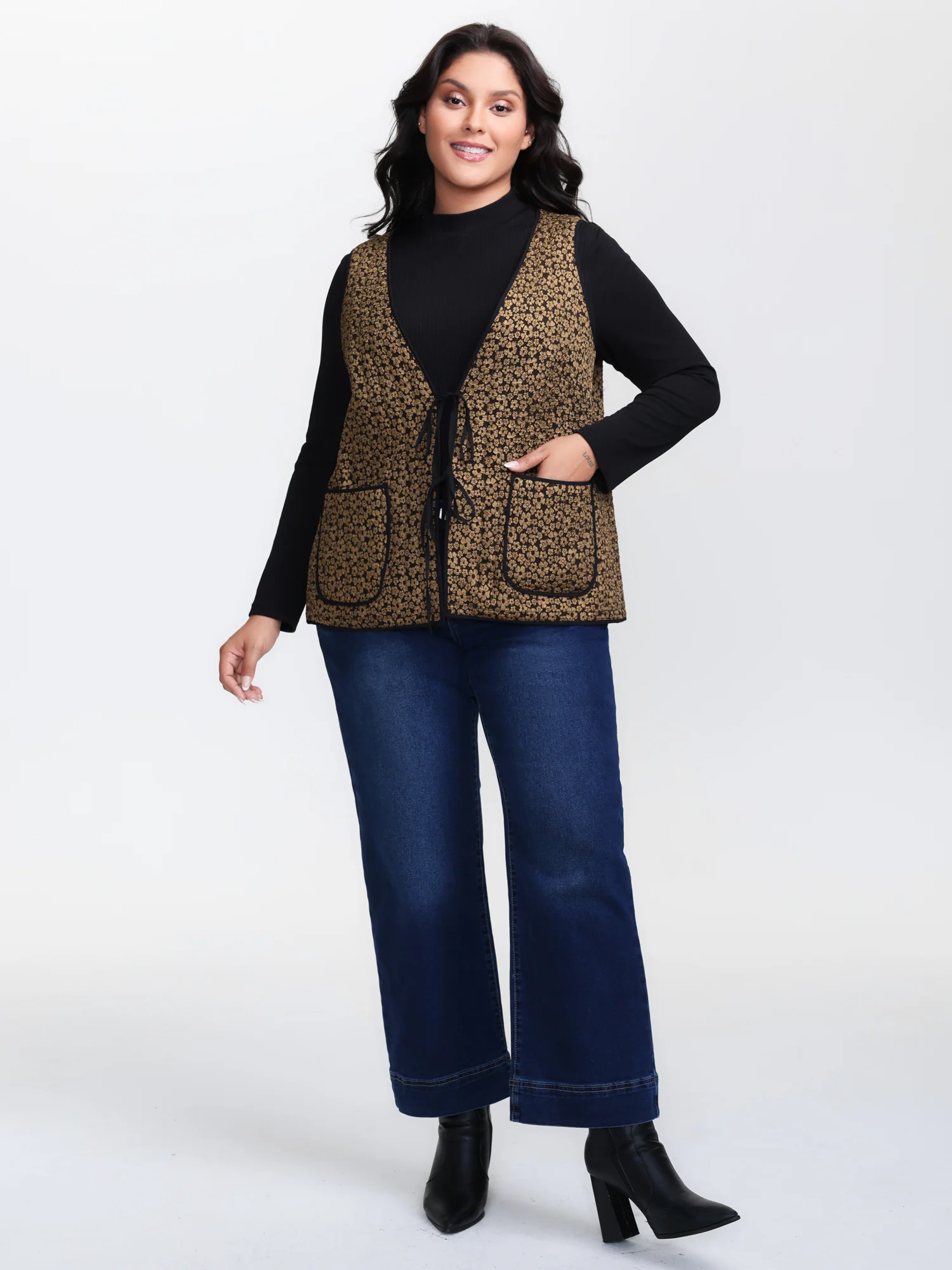 Floral Print Three Ties Quilted Vest - Image 3