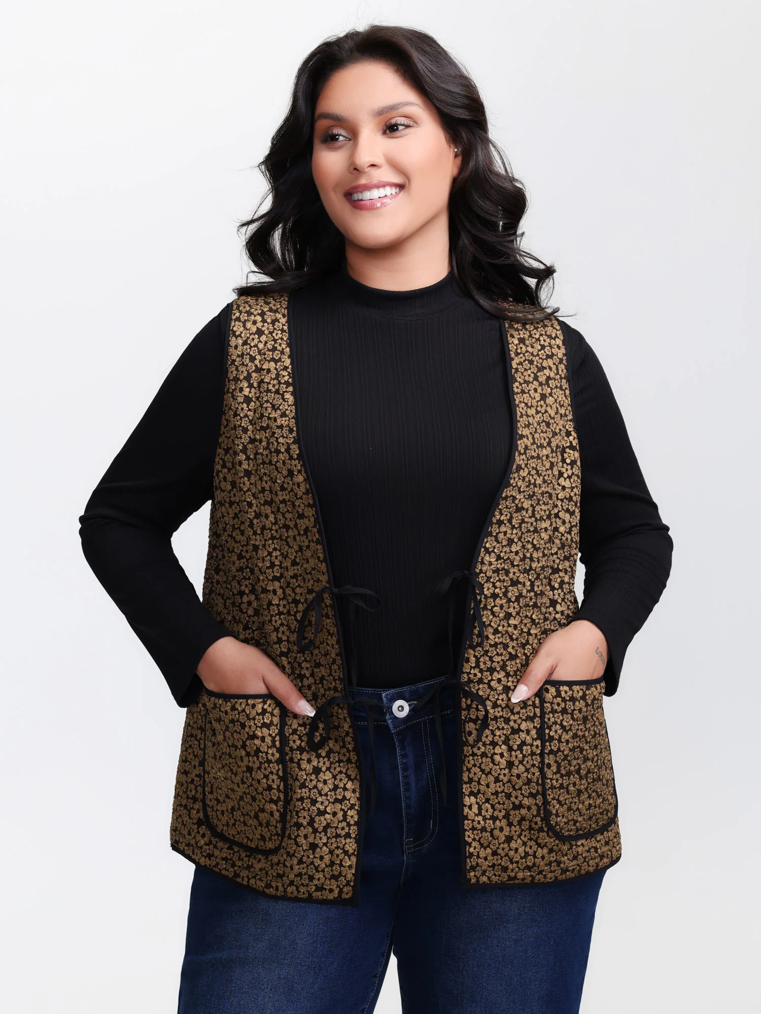Floral Print Three Ties Quilted Vest - Image 4