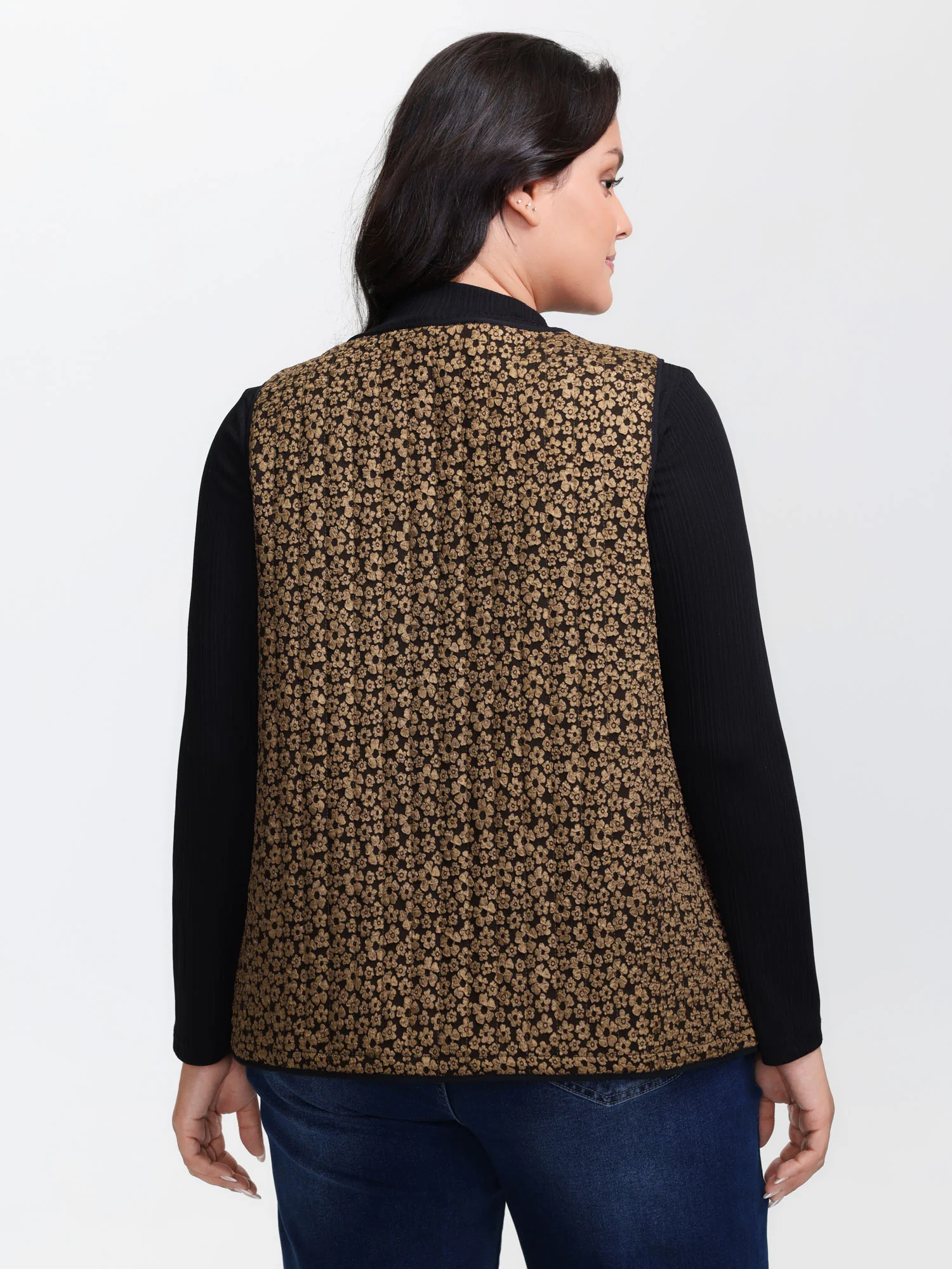 Floral Print Three Ties Quilted Vest - Image 5