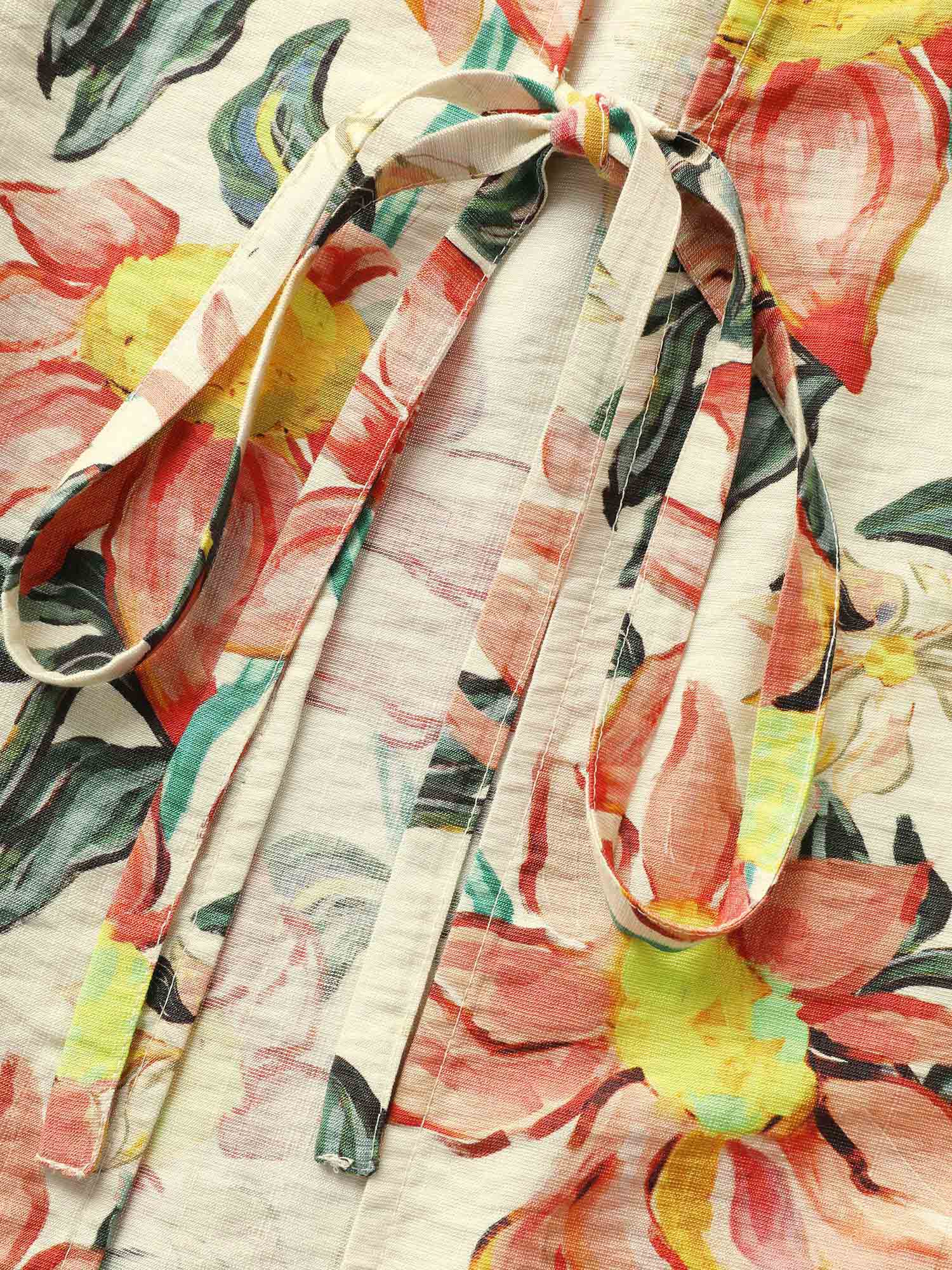 Floral Print Tie Knot Ruffle Sleeve Kimono - Image 7