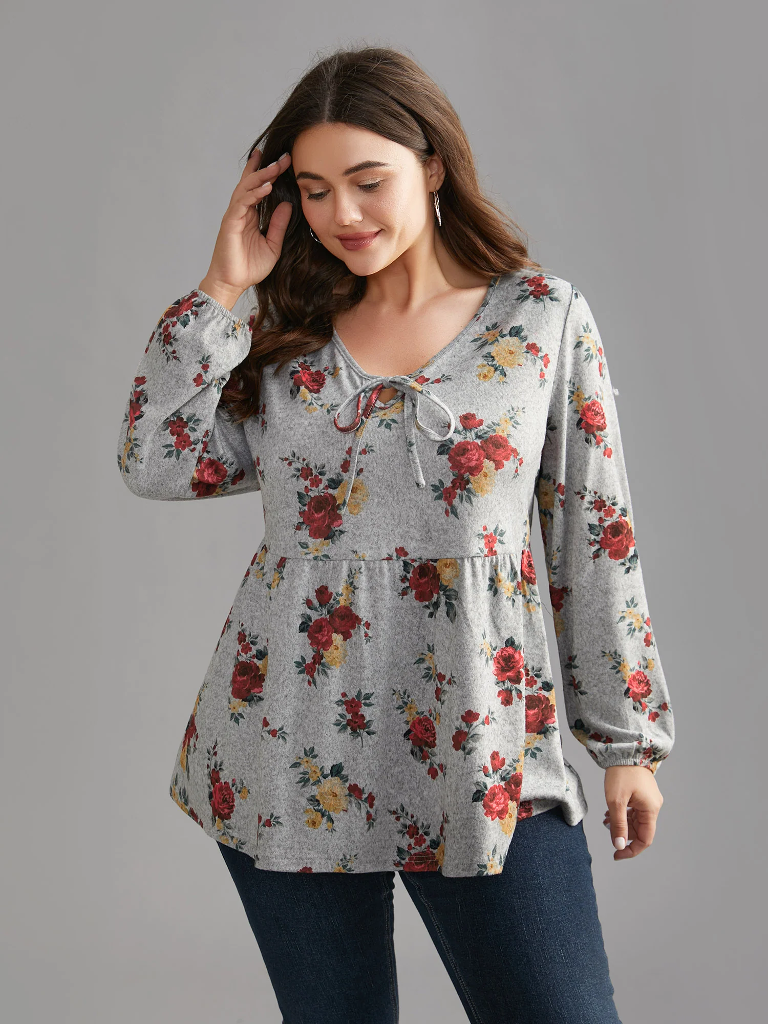 Floral Print Tie Knot T-shirt - Image 3