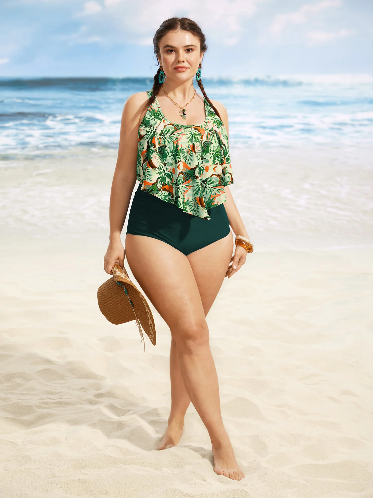 Floral Print Tiered Ruffles One Piece Swimsuit - Image 11
