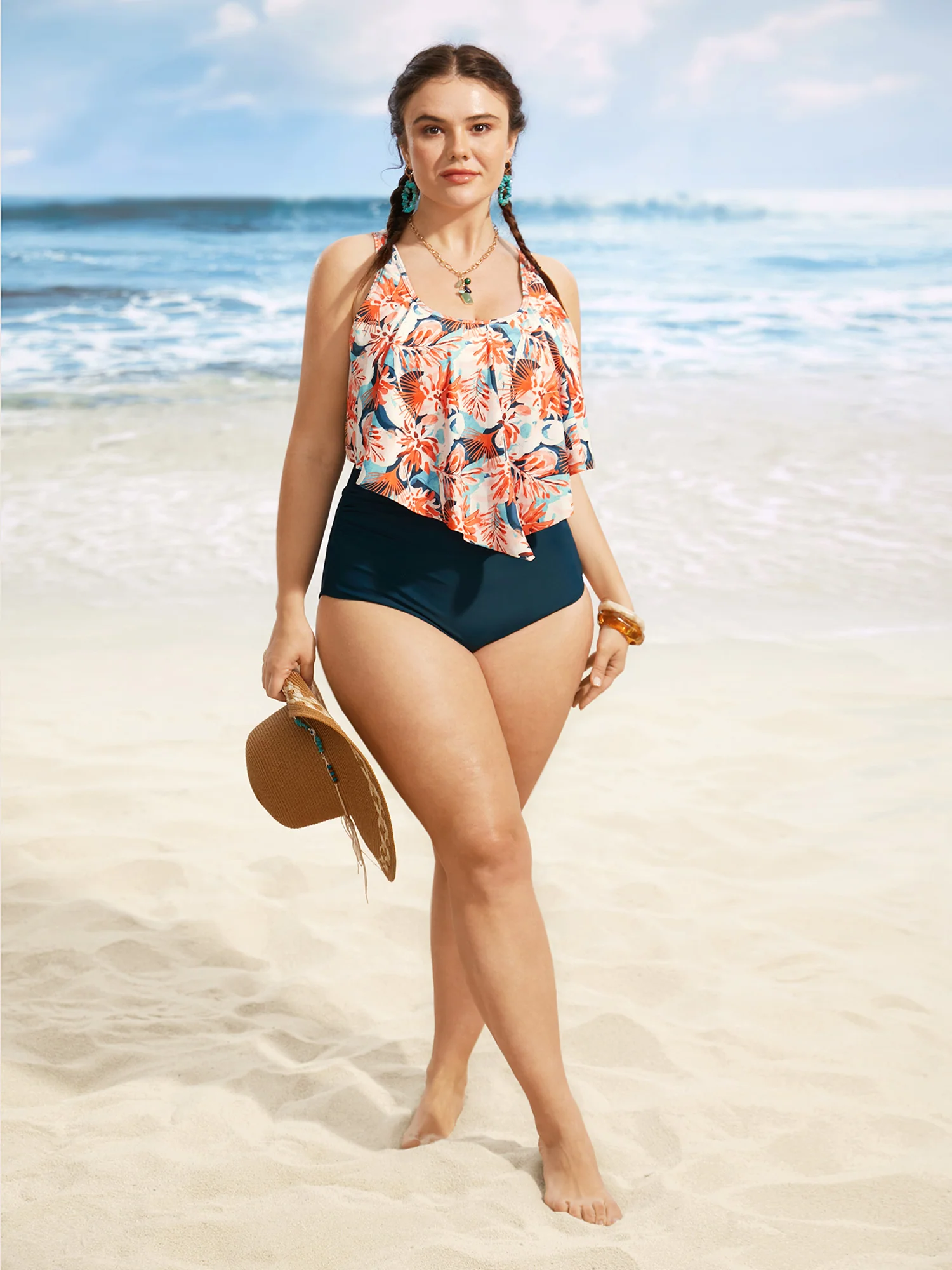 Floral Print Tiered Ruffles One Piece Swimsuit - Image 2