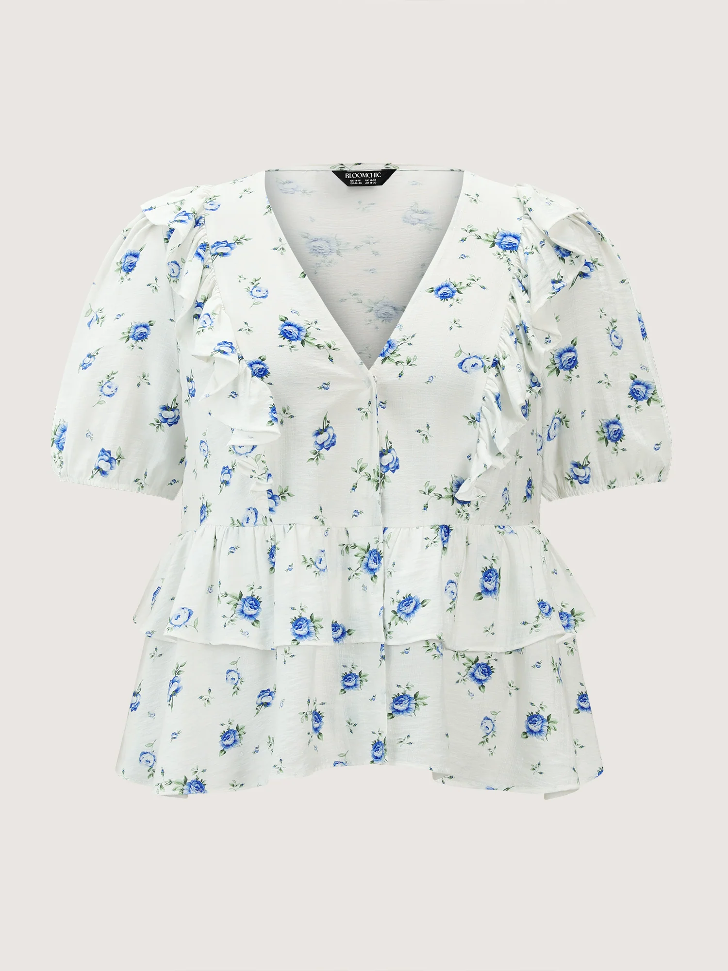 Floral Print Tiered V-Neck Blouse - Image 7