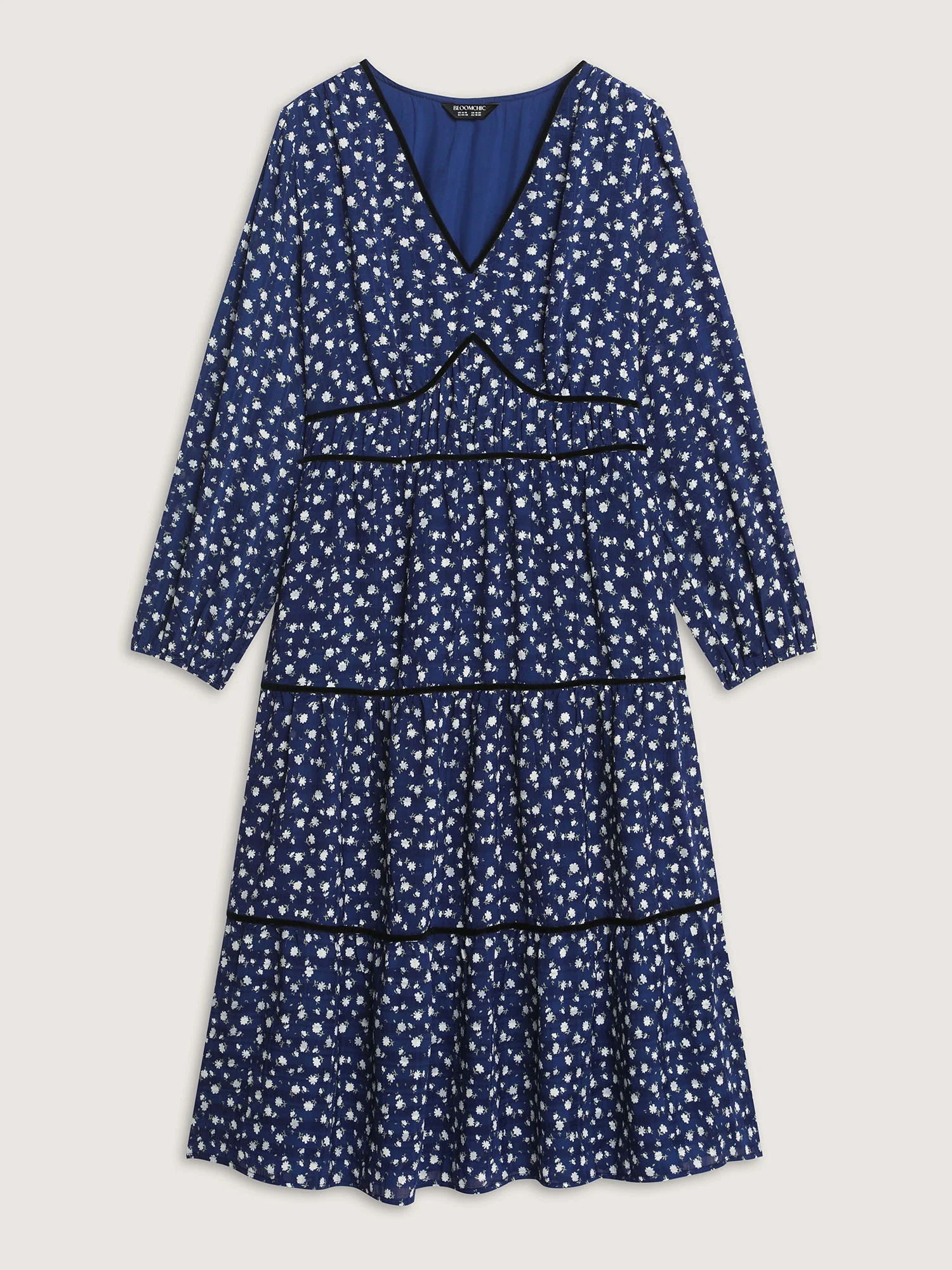 Floral Print Tiered V-Neck Midi Dress - Image 7