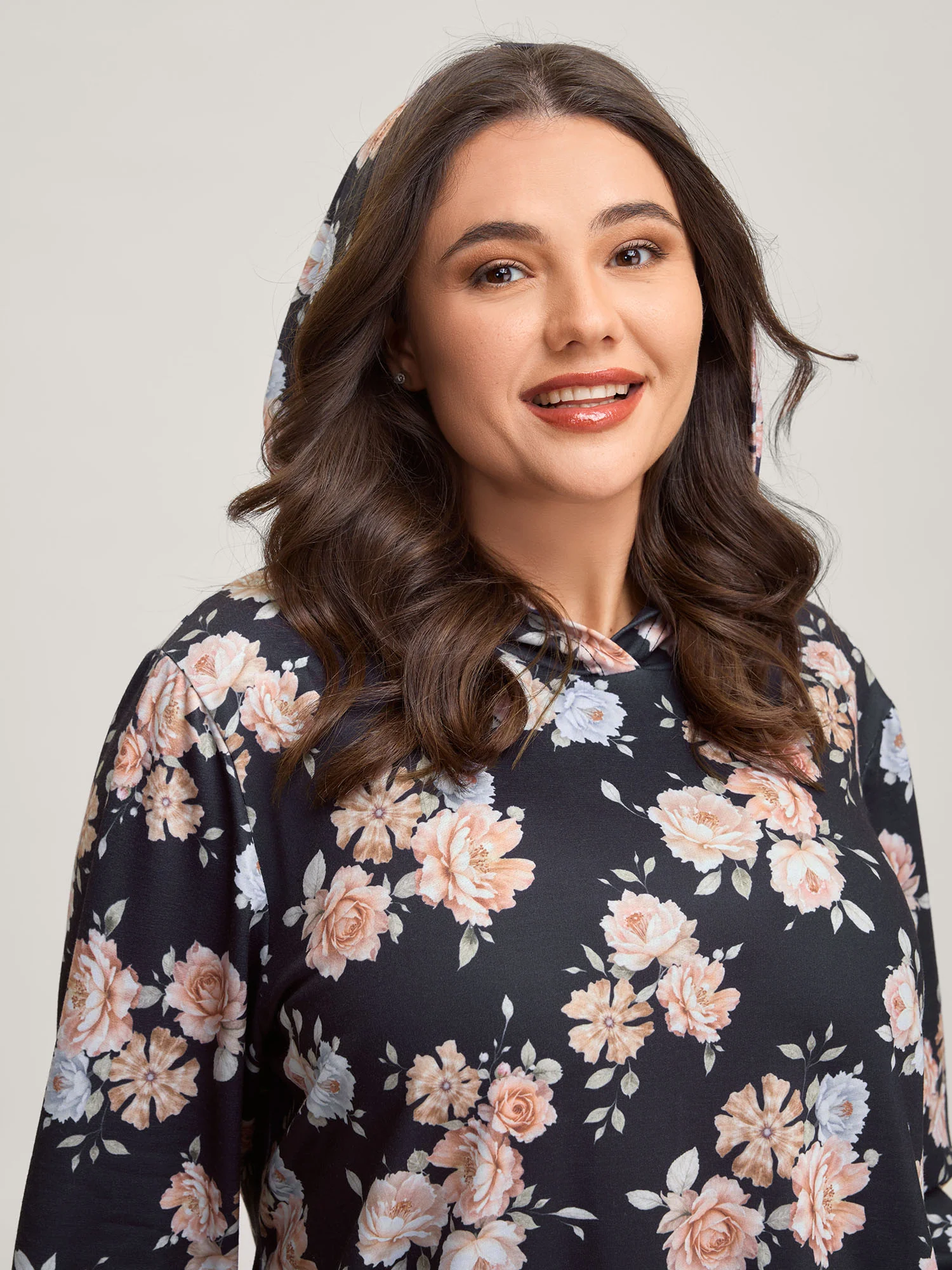 Floral Print Ties Hooded Sweatshirt - Image 2