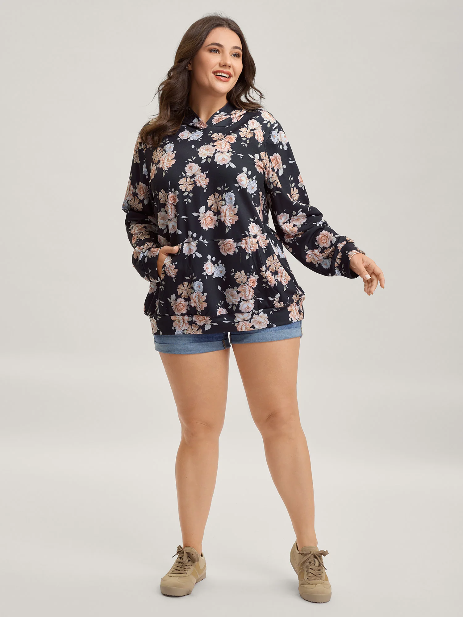 Floral Print Ties Hooded Sweatshirt - Image 3